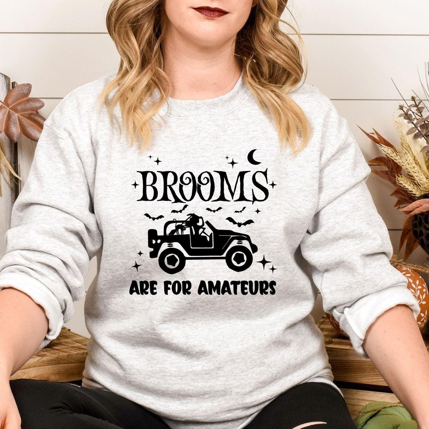 Halloween Jeep Witch Sweatshirt | Fall Bat Moon Star Design | Funny Spooky Season Crewneck | Autumn Off-Road Lover Gift for Her