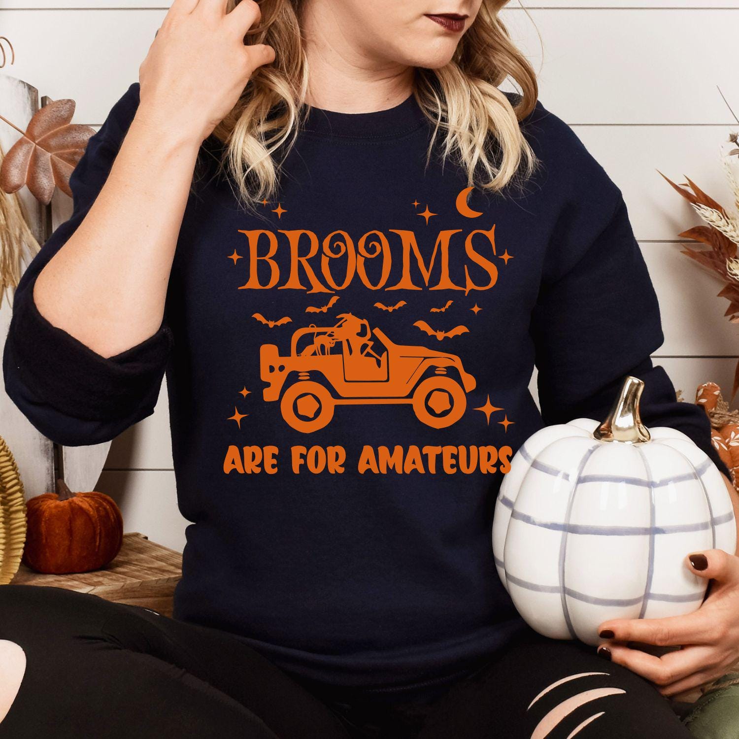 Halloween Jeep Witch Sweatshirt | Fall Bat Moon Star Design | Funny Spooky Season Crewneck | Autumn Off-Road Lover Gift for Her