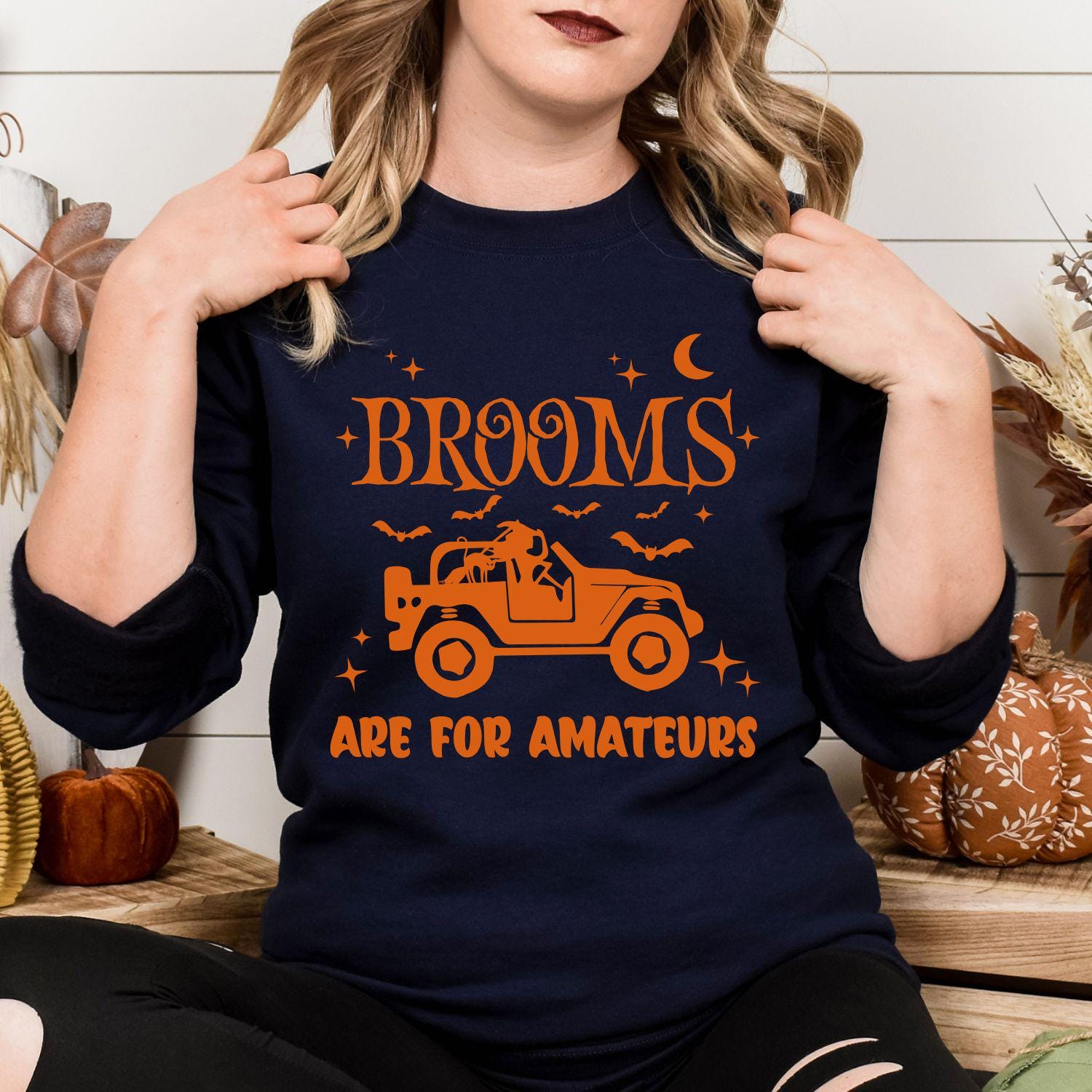 Halloween Jeep Witch Sweatshirt | Fall Bat Moon Star Design | Funny Spooky Season Crewneck | Autumn Off-Road Lover Gift for Her