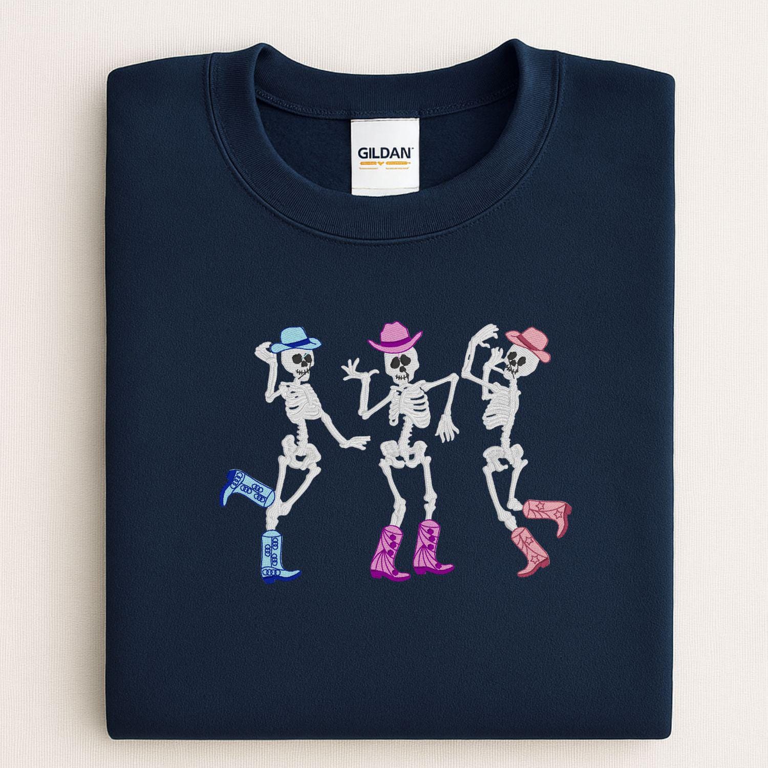 Dancing Skulls Halloween Embroidery Crewneck, Halloween Sweatshirt, Gift For Mom Or Girlfriend