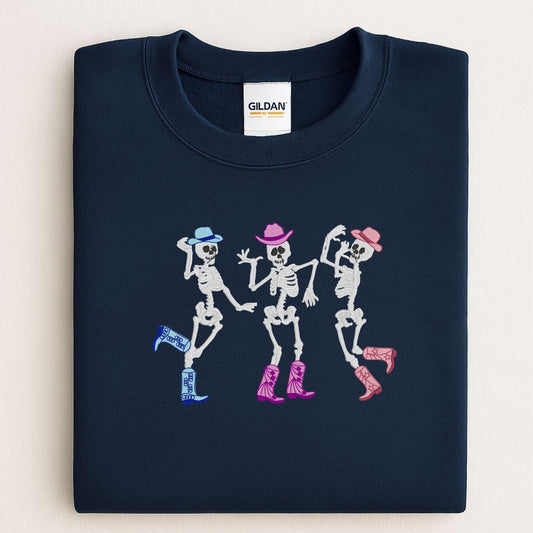 Dancing Skulls Halloween Embroidery Crewneck, Halloween Sweatshirt, Gift For Mom Or Girlfriend