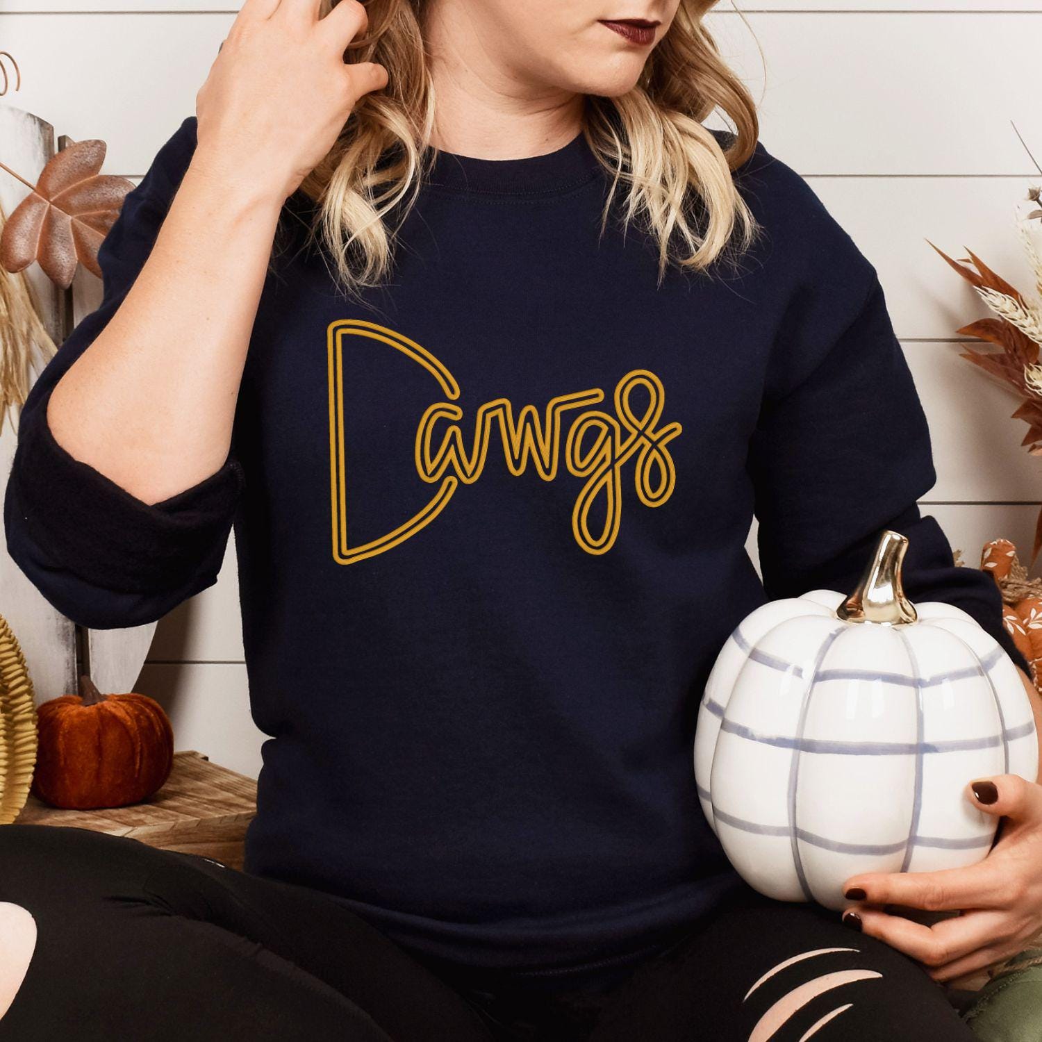 Dawgs Puff Embroidery Sweatshirt | Cozy Game Day Crewneck | Unisex Football Fan Pullover | Custom Team Spirit Gift for Fall & Winter