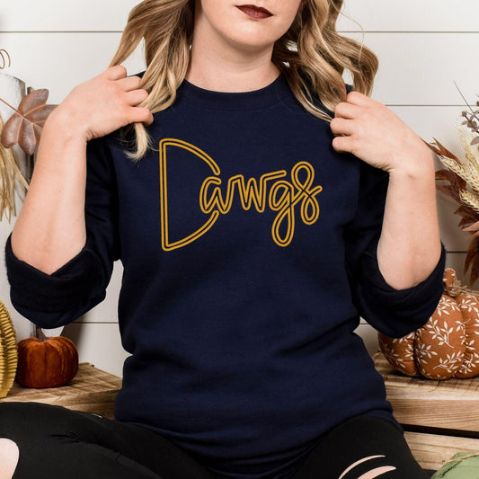 Dawgs Puff Embroidery Sweatshirt | Cozy Game Day Crewneck | Unisex Football Fan Pullover | Custom Team Spirit Gift for Fall & Winter