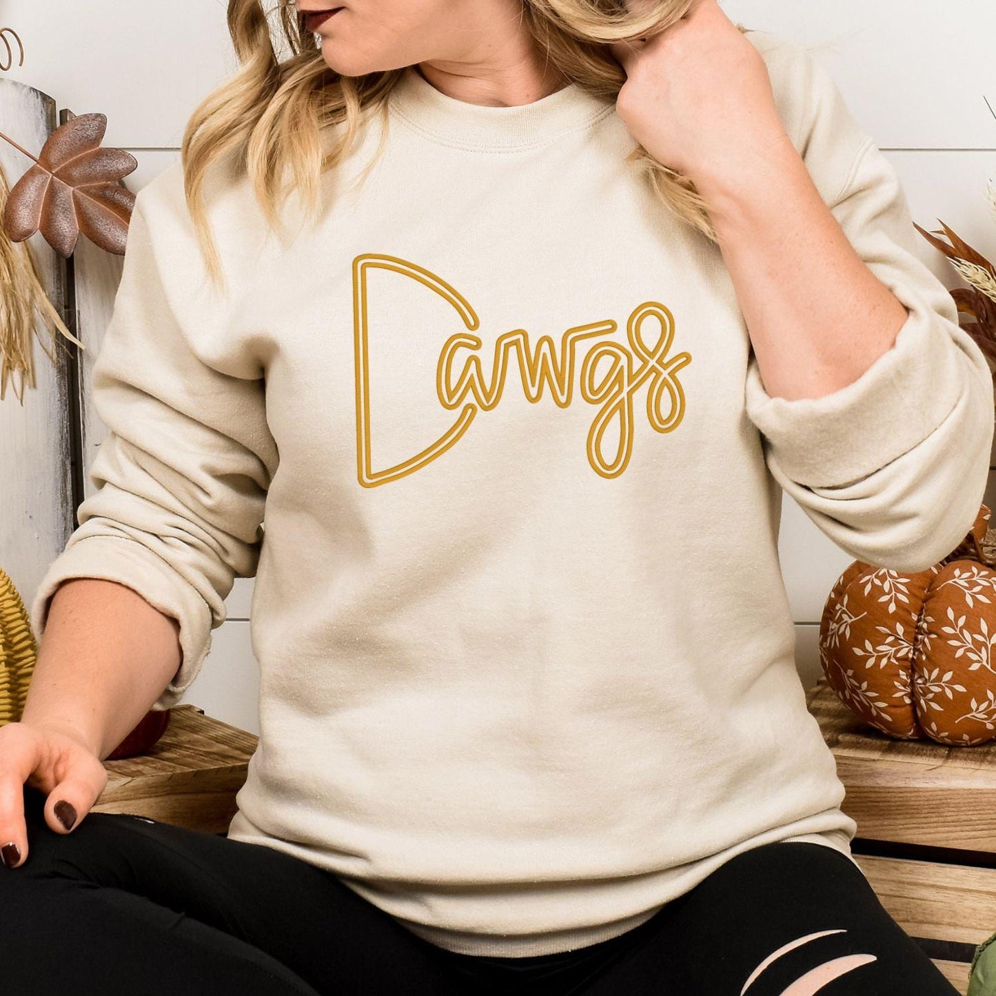 Dawgs Puff Embroidery Sweatshirt | Cozy Game Day Crewneck | Unisex Football Fan Pullover | Custom Team Spirit Gift for Fall & Winter