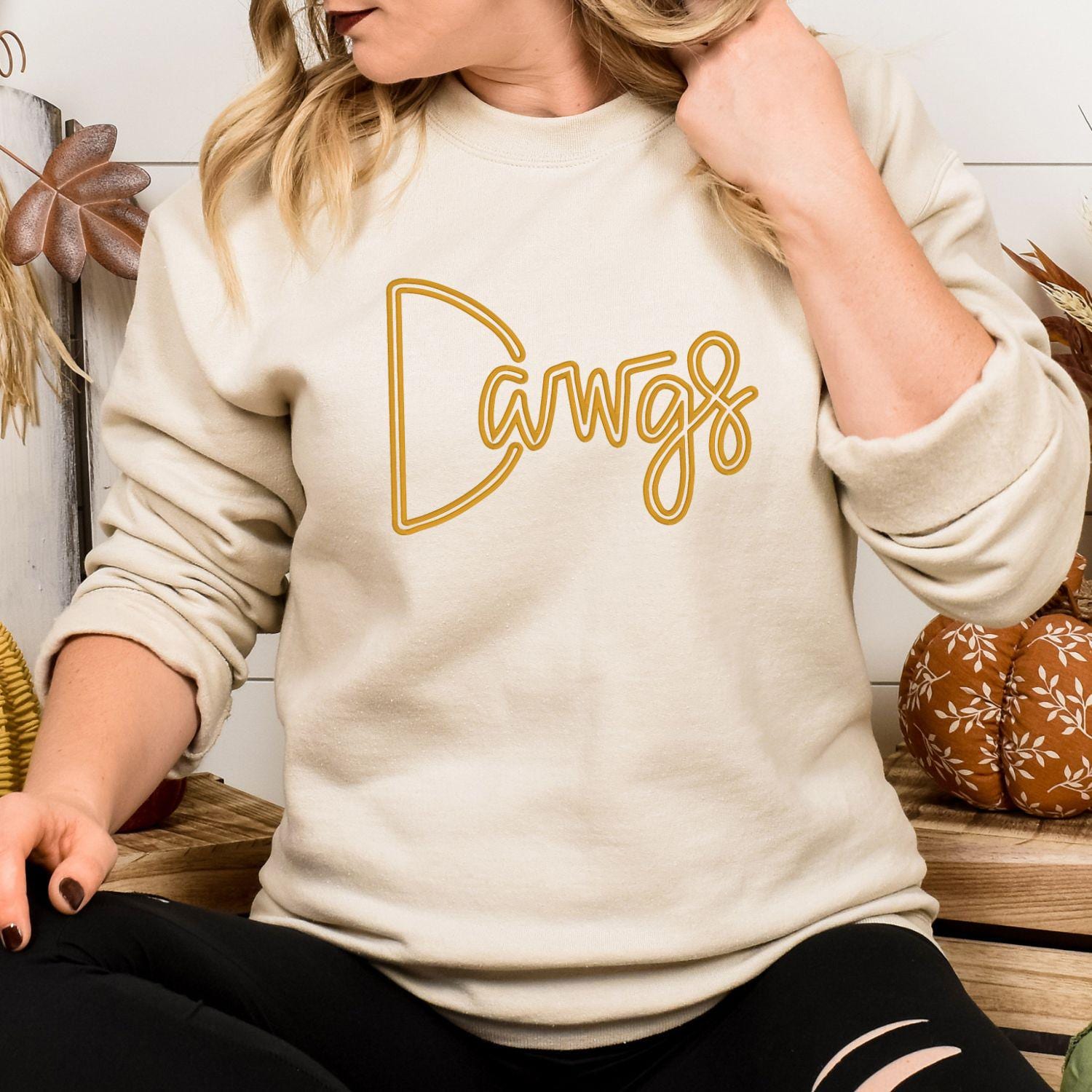 Dawgs Puff Embroidery Sweatshirt | Cozy Game Day Crewneck | Unisex Football Fan Pullover | Custom Team Spirit Gift for Fall & Winter