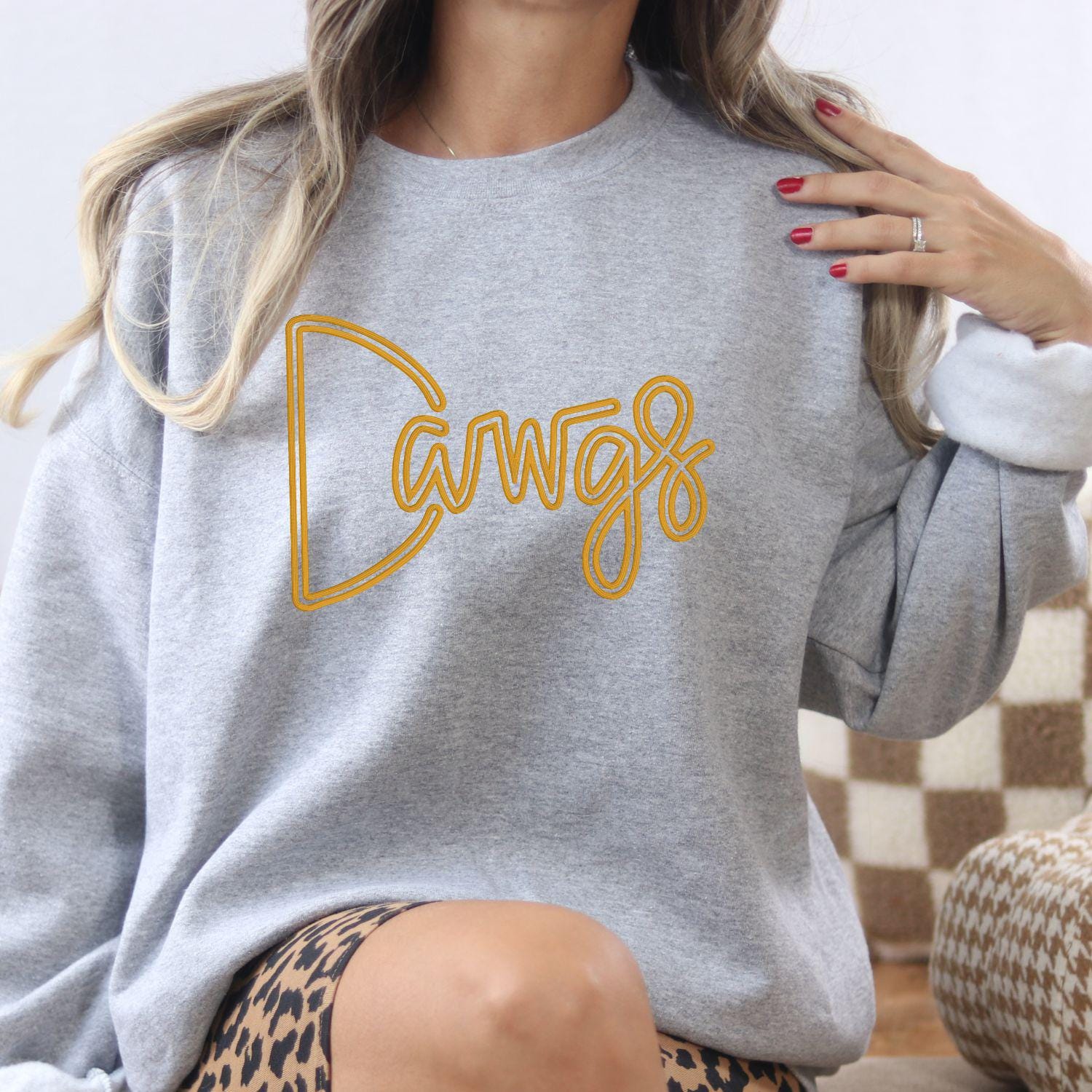 Dawgs Puff Embroidery Sweatshirt | Cozy Game Day Crewneck | Unisex Football Fan Pullover | Custom Team Spirit Gift for Fall & Winter