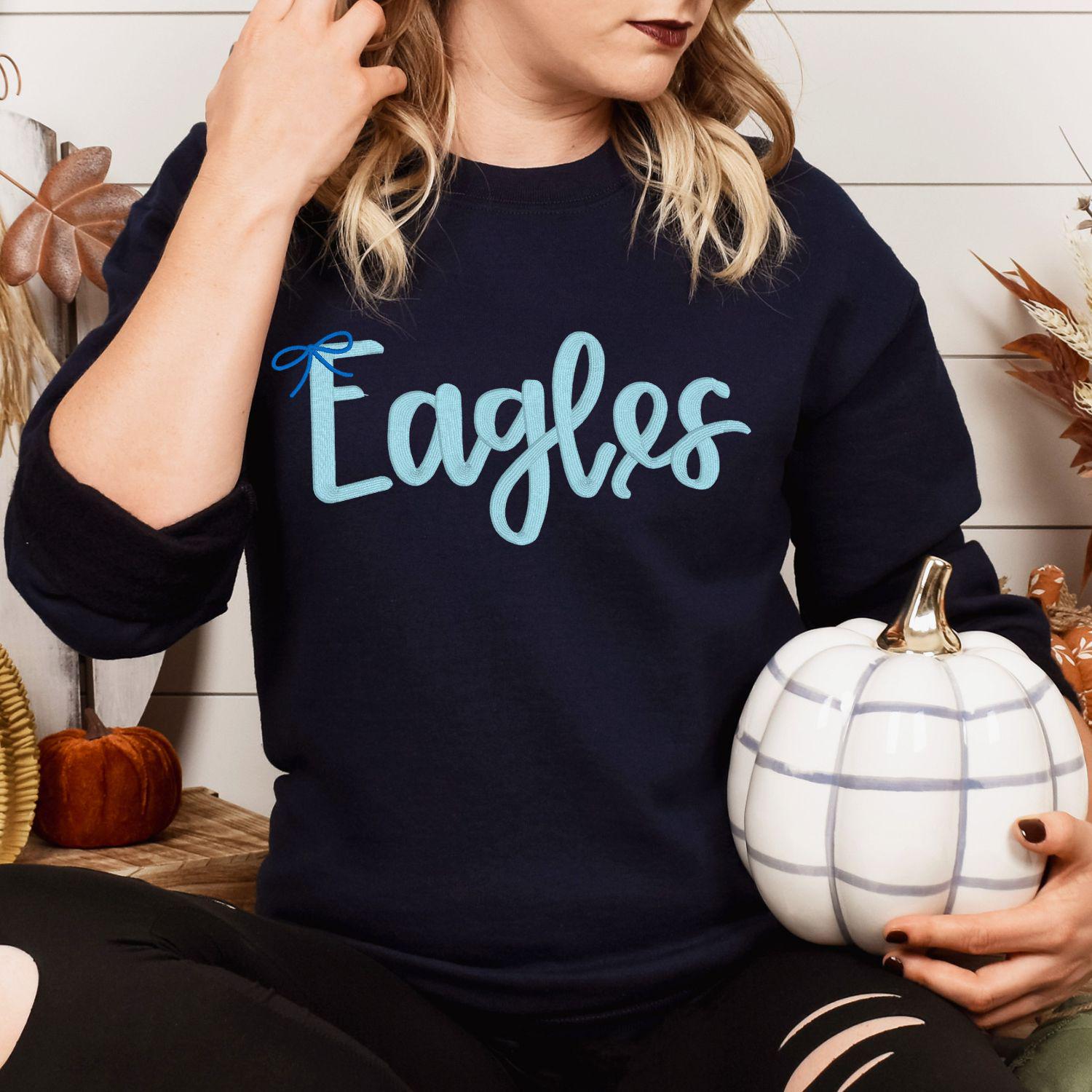 Eagles Script Embroidery Sweatshirt | Cozy Football Team Spirit Pullover | Custom Lettering Fall Game Day Crewneck | Gift for Fans