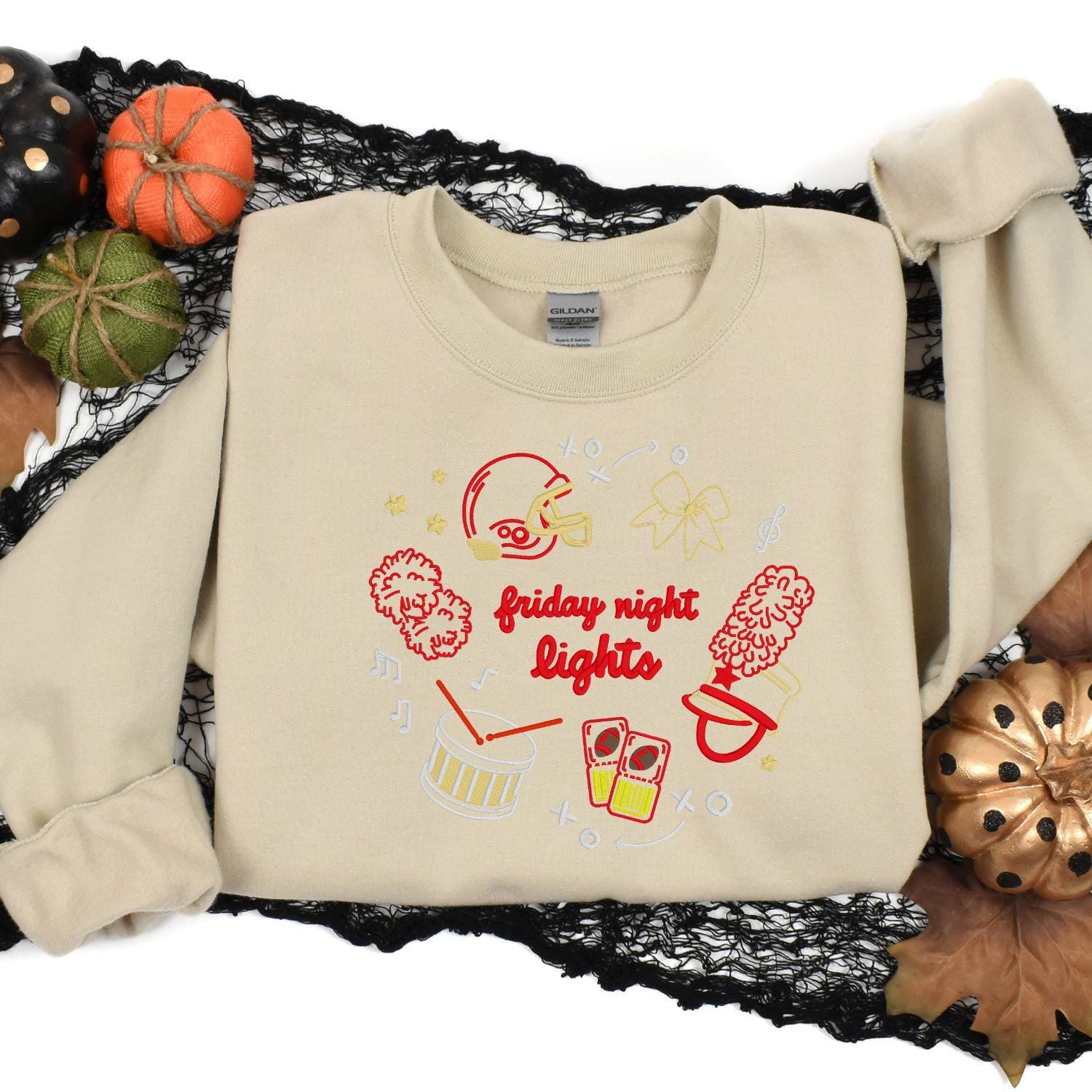 Friday Night Lights Embroidery Sweatshirt | Game Day Football Shirt | Cozy Fall Stadium Top | Cheer Band Pep Rally Outfit