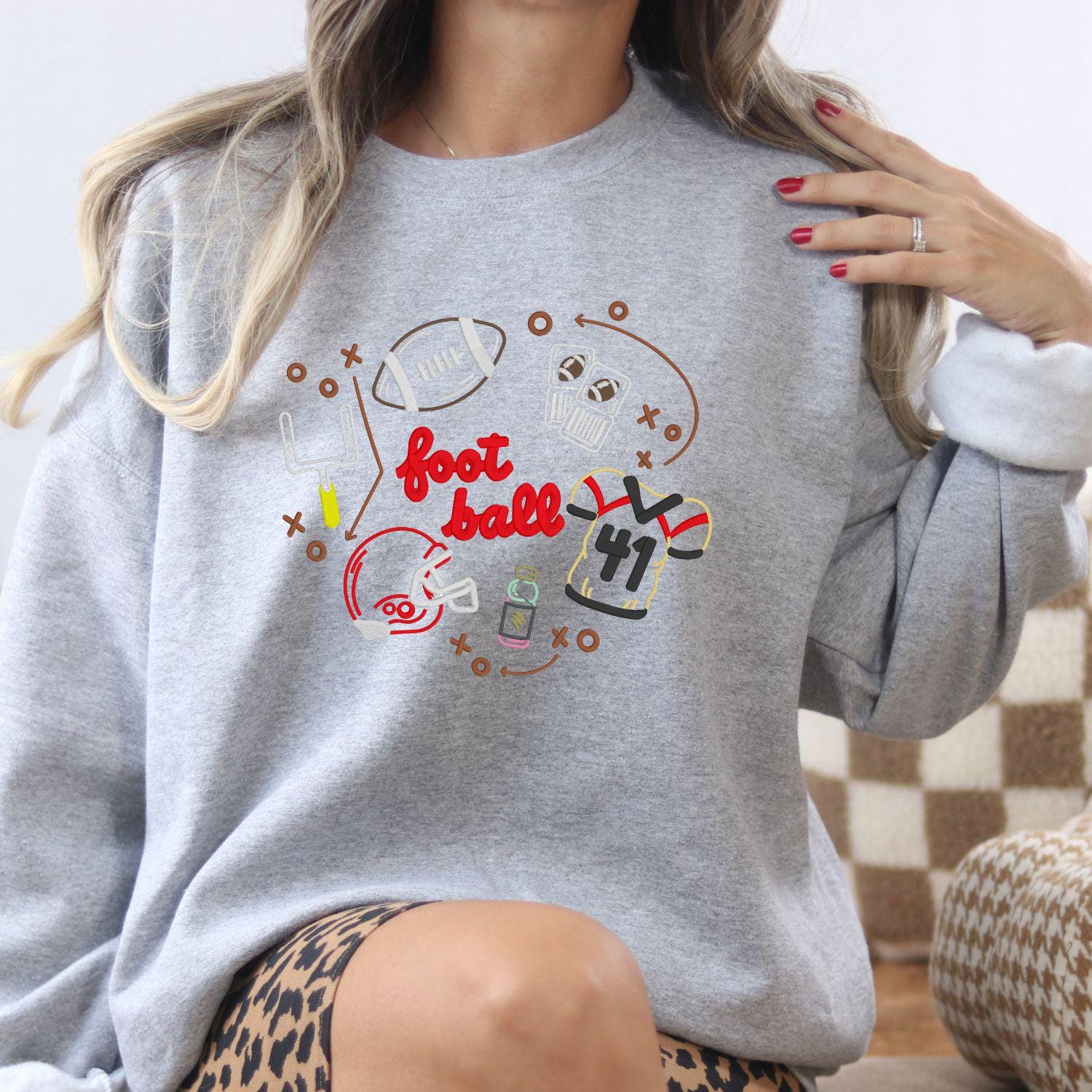 Game Day Football Embroidery Sweatshirt | Cozy Fall Sports Crewneck | Handmade Tailgate Shirt | Unisex Autumn Game Spirit Apparel