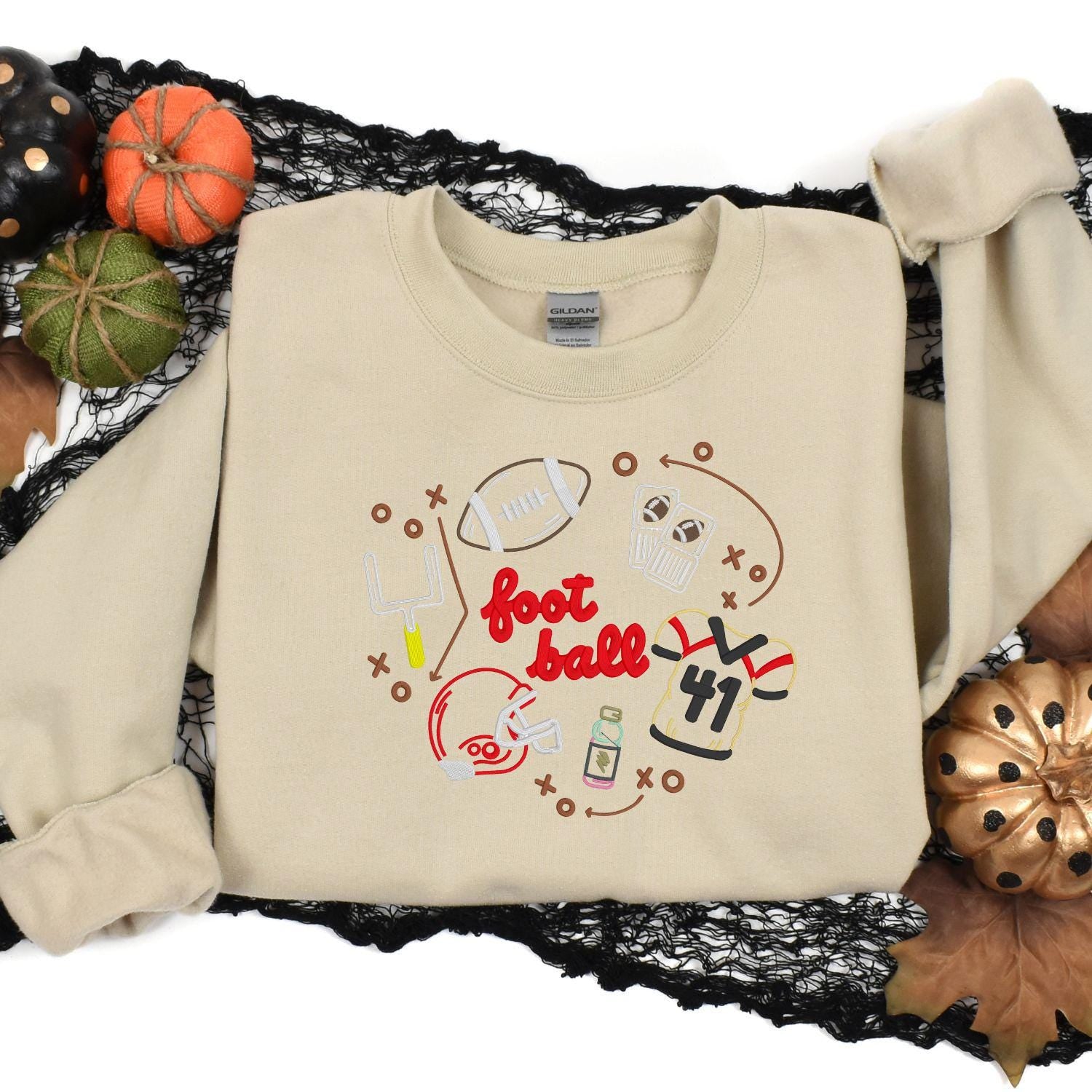 Game Day Football Embroidery Sweatshirt | Cozy Fall Sports Crewneck | Handmade Tailgate Shirt | Unisex Autumn Game Spirit Apparel