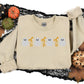 Cute Ghost and Bow Embroidery Sweatshirt • Halloween Crewneck • Fall Ghost Shirt • Cozy Autumn Embroidered Pullover for Women