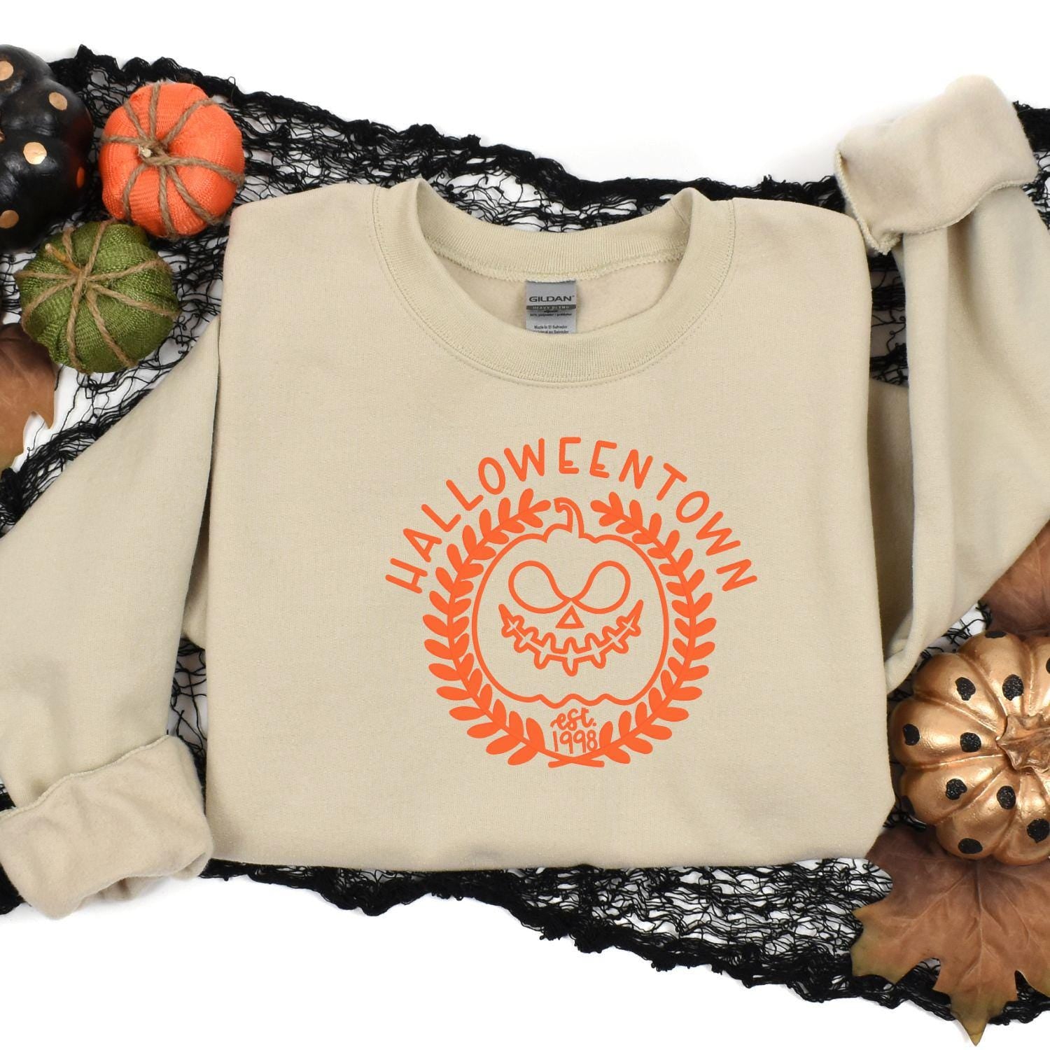 Halloween Pumpkin Face Embroidery Sweatshirt | Spooky Fall Season Crewneck | Cozy Autumn Pumpkin Stitch Shirt for Halloween Lovers