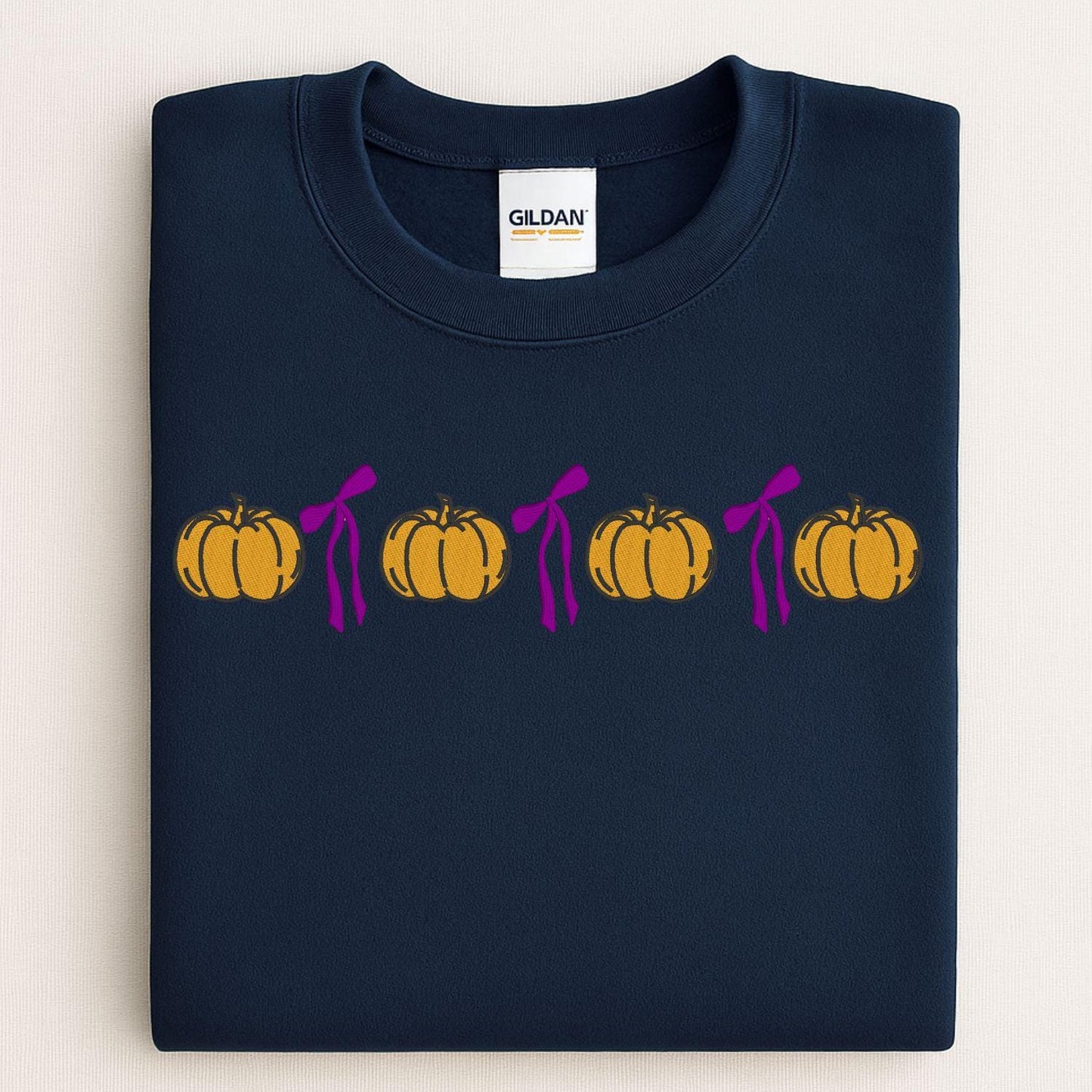 Cozy Pumpkin Bow Embroidery Sweatshirt | Fall Autumn Pullover | Cute Cozy Season Shirt | Pumpkin Lover Outfit | Harvest Aesthetic
