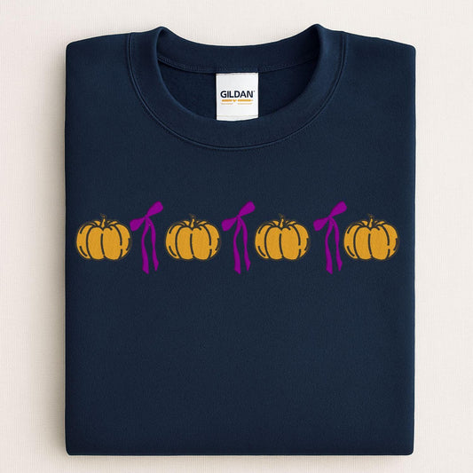 Cozy Pumpkin Bow Embroidery Sweatshirt | Fall Autumn Pullover | Cute Cozy Season Shirt | Pumpkin Lover Outfit | Harvest Aesthetic
