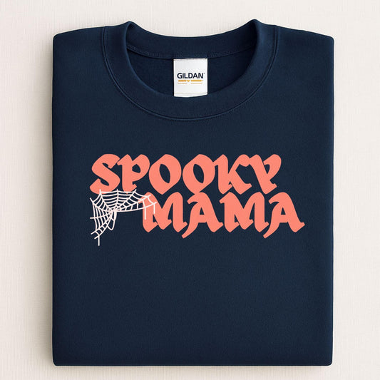 Spooky Mama Embroidery Sweatshirt | Halloween Fall Sweatshirt | Gothic Spiderweb Sweater | Cozy Seasonal Embroidered Shirt