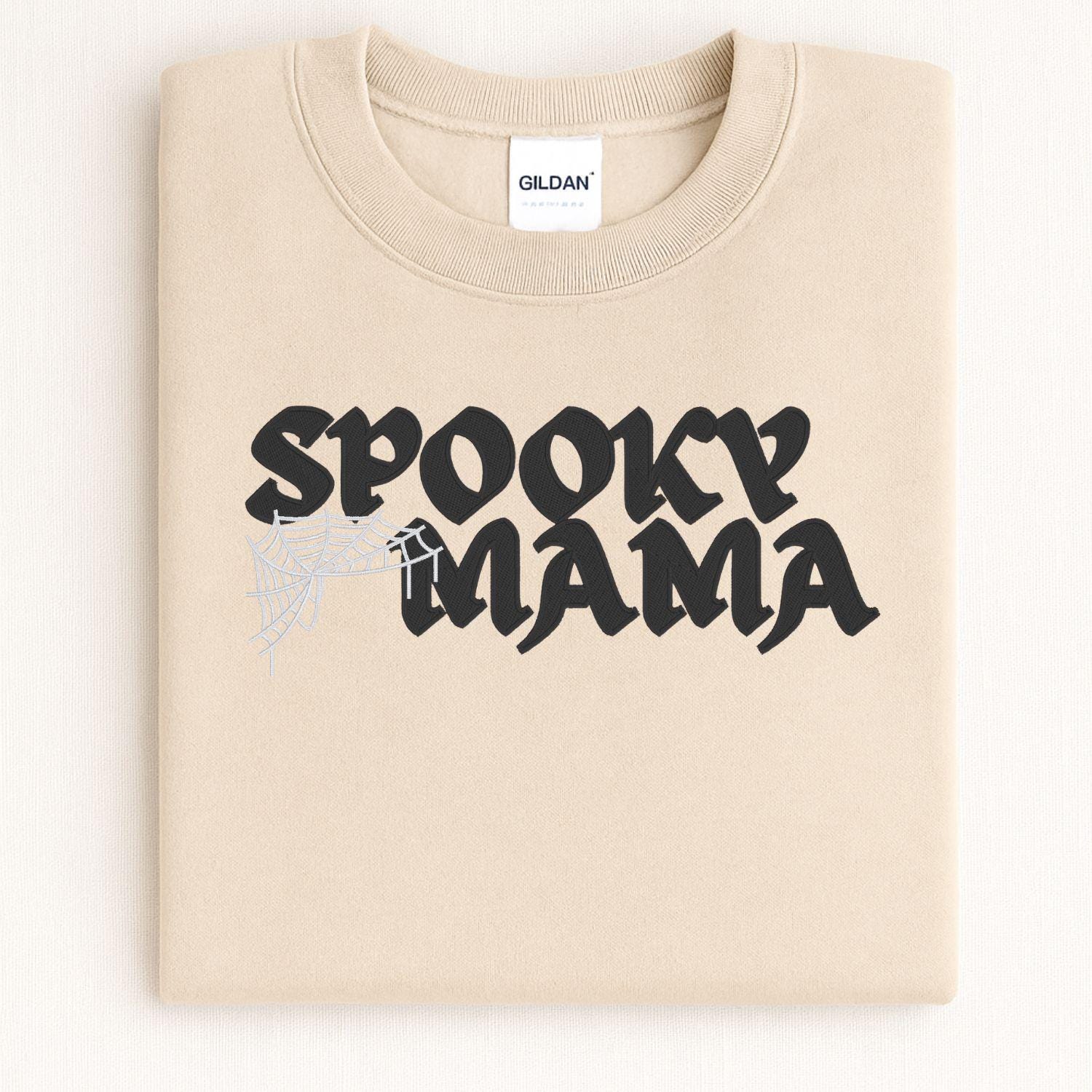 Spooky Mama Embroidery Sweatshirt | Halloween Fall Sweatshirt | Gothic Spiderweb Sweater | Cozy Seasonal Embroidered Shirt