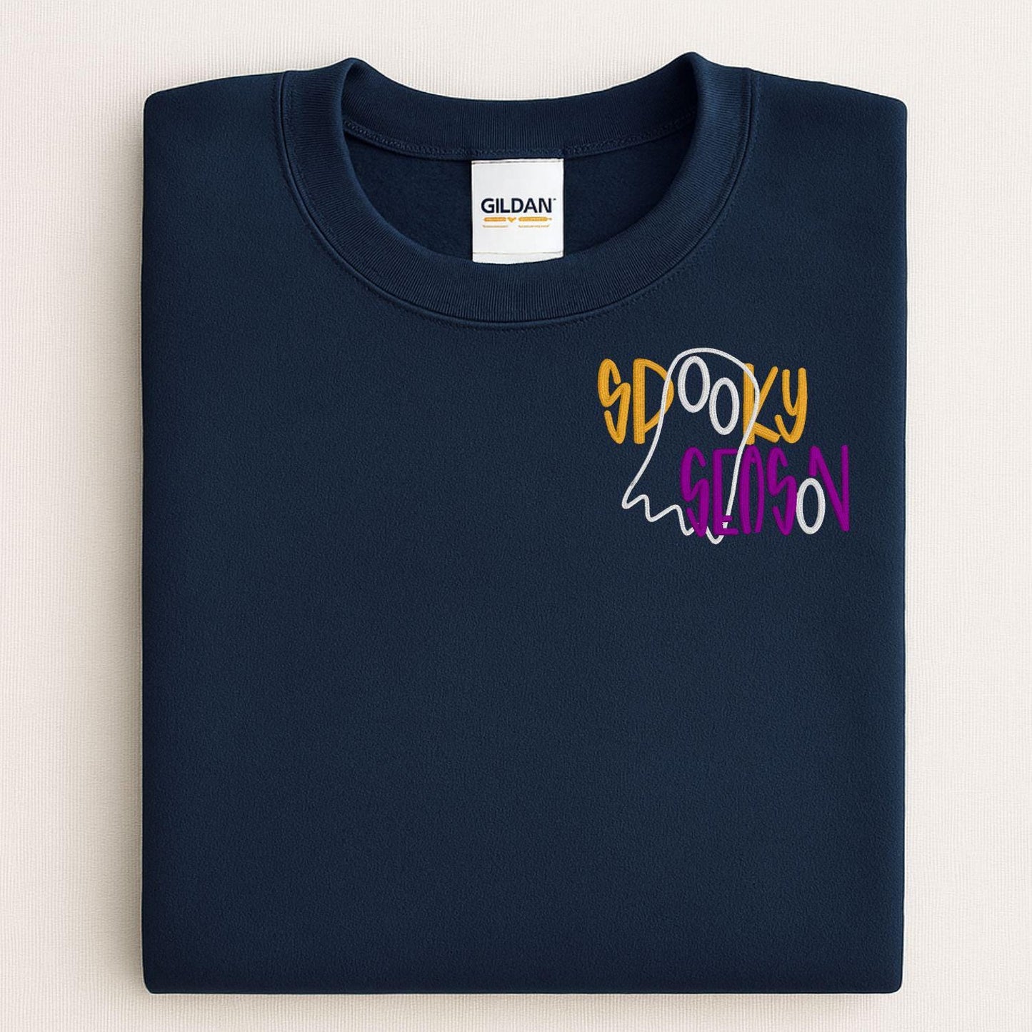 Spooky Season Ghost Embroidery Sweatshirt | Fall Halloween Pullover | Cozy Autumn Crewneck | Cute Boho Spooky Vibes Shirt