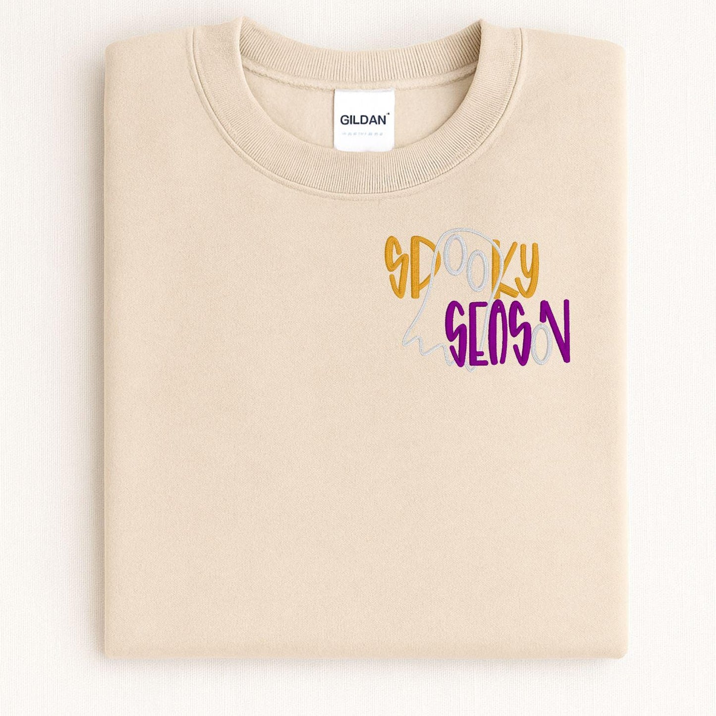 Spooky Season Ghost Embroidery Sweatshirt | Fall Halloween Pullover | Cozy Autumn Crewneck | Cute Boho Spooky Vibes Shirt