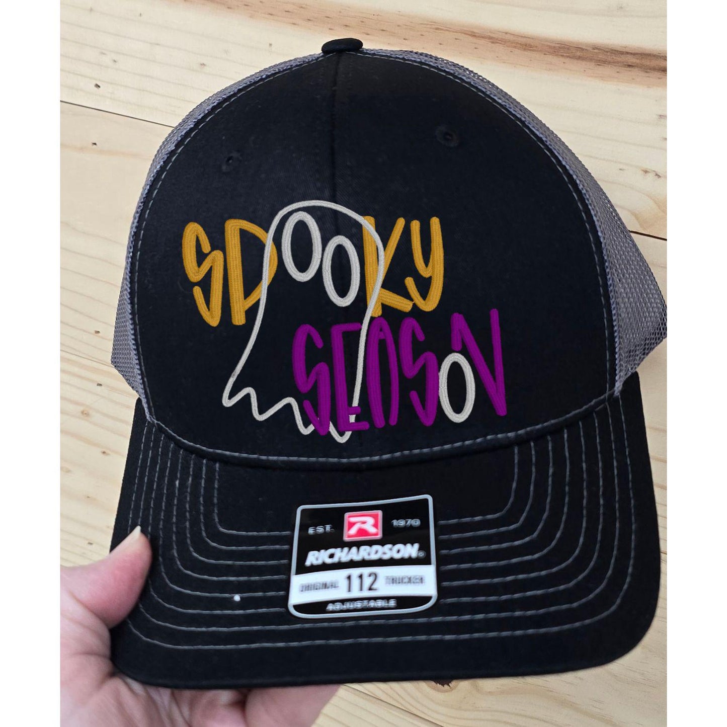 Spooky Season Trucker Hat Embroidered Ghost Design | Halloween Mesh Back Cap | Fall Aesthetic Hat for Autumn Outfits & Costume Looks