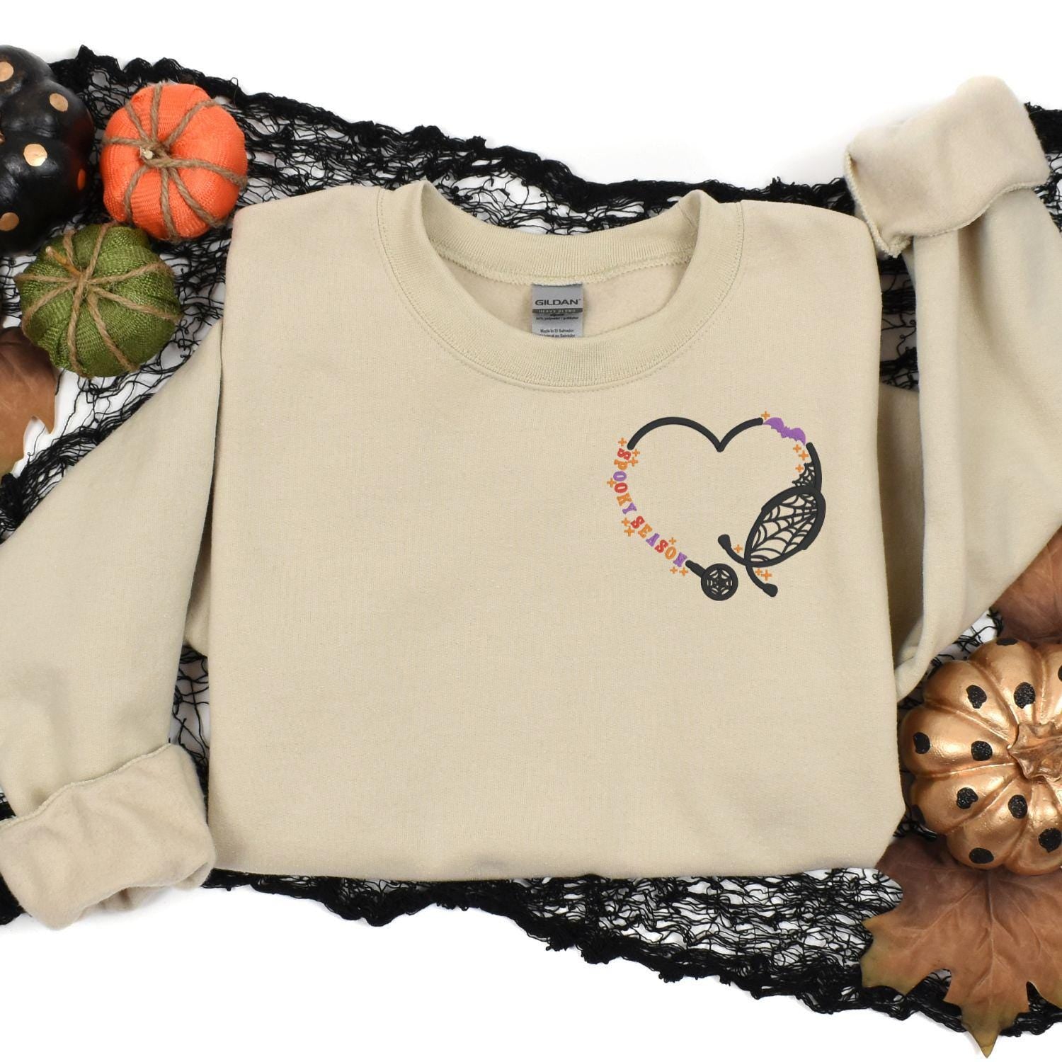 Spooky Season Nurse Sweatshirt • Halloween Stethoscope Embroidery • Fall Medical Crewneck • Cute Nurse Gift • Autumn Work Apparel