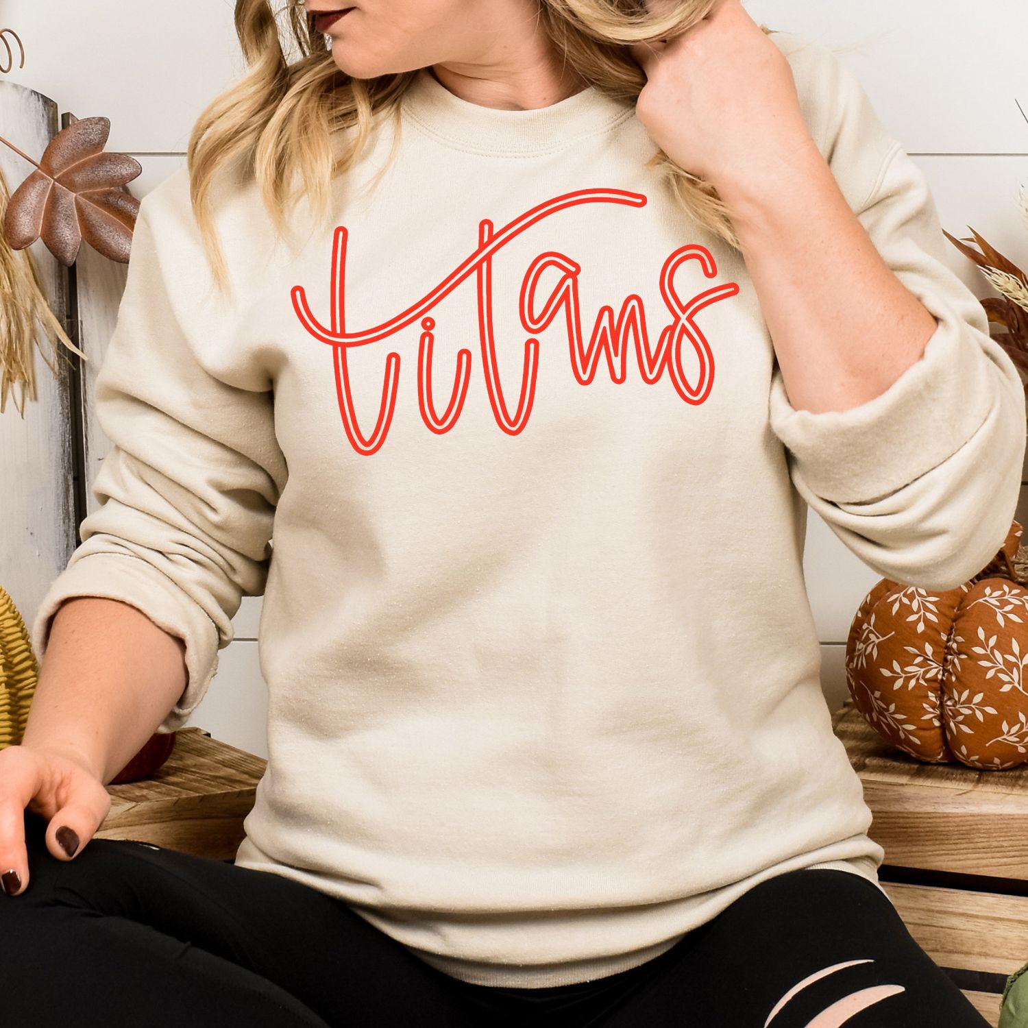 Puff Embroidery Titans Script Shirt | Custom Team Game Day Sweatshirt | School Spirit Crewneck | Sports Fan Fall Game Day Apparel