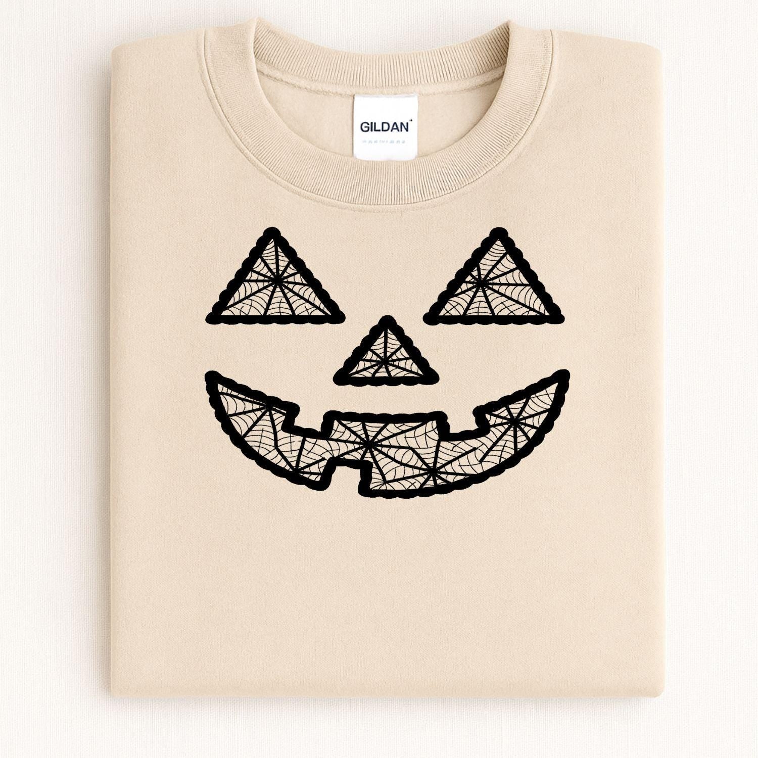 Fall Pumpkin Face Embroidery Sweatshirt • Cozy Autumn Jack O Lantern Crewneck • Halloween Pumpkin Stitch Shirt • Fall Season Top