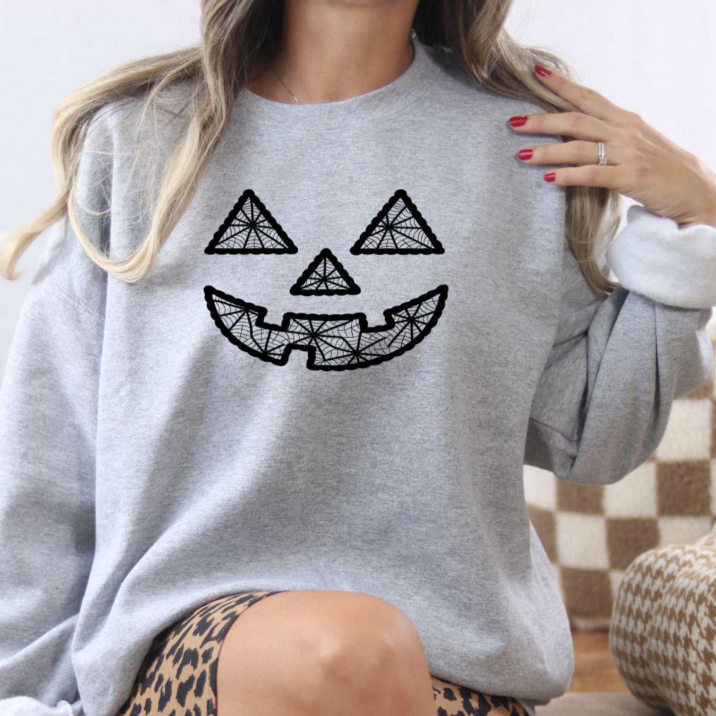 Fall Pumpkin Face Embroidery Sweatshirt • Cozy Autumn Jack O Lantern Crewneck • Halloween Pumpkin Stitch Shirt • Fall Season Top