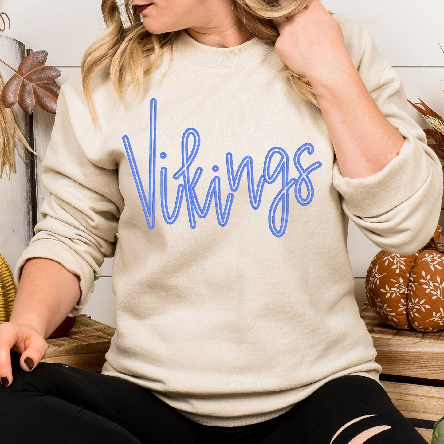 Vikings Game Day Puff Embroidery Sweatshirt | Custom Team Spirit Pullover with Bow | School Pride Cozy Football Game Day Crewneck Top