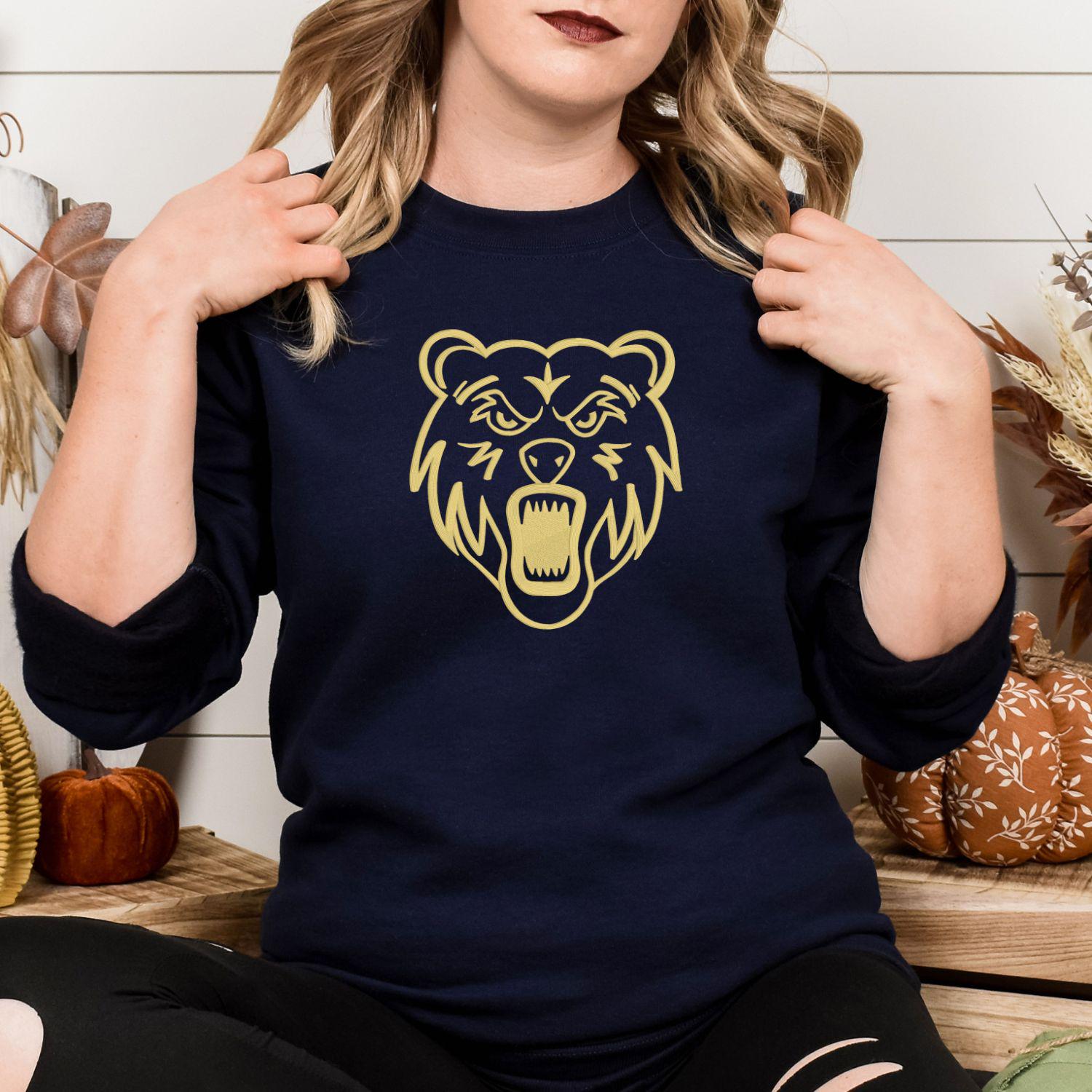 Embroidered Bear Mascot Crewneck Sweatshirt | Unisex School Spirit Team Apparel | Custom Sports Game Day Outfit | Gift for Fans