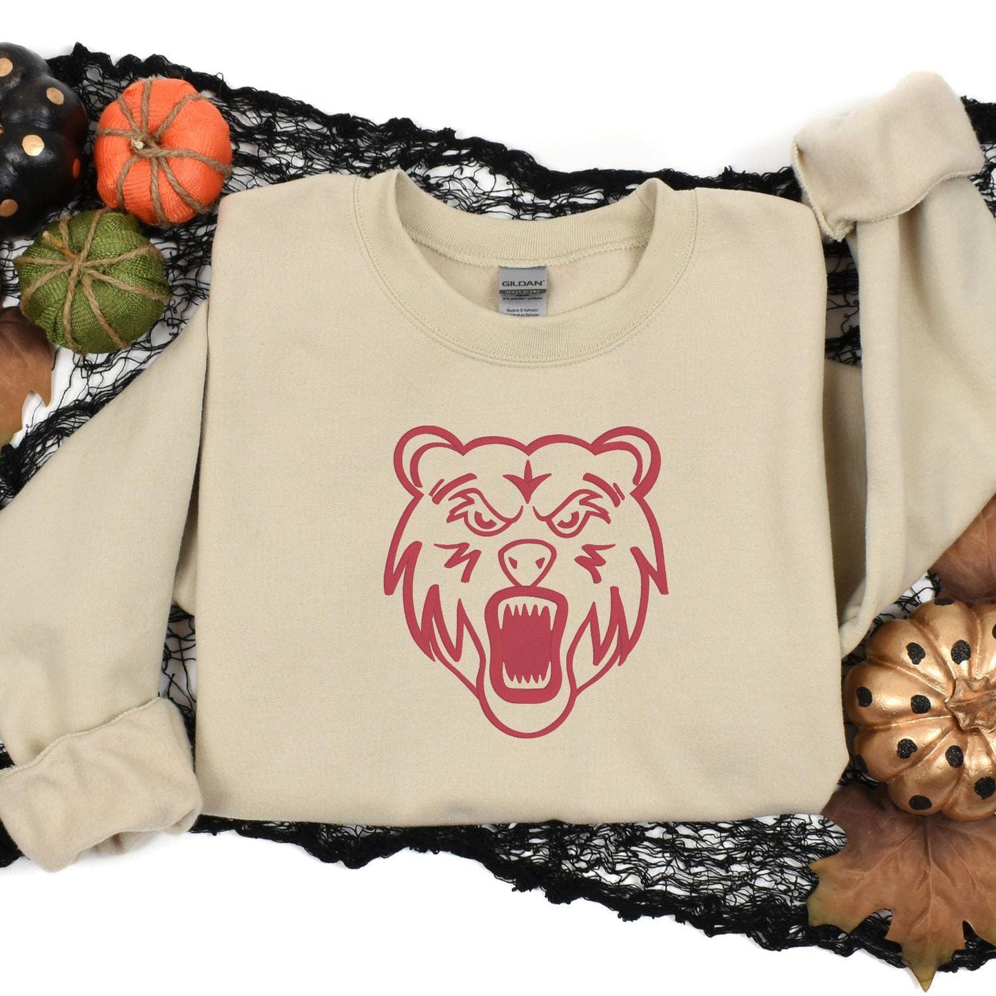 Embroidered Bear Mascot Crewneck Sweatshirt | Unisex School Spirit Team Apparel | Custom Sports Game Day Outfit | Gift for Fans