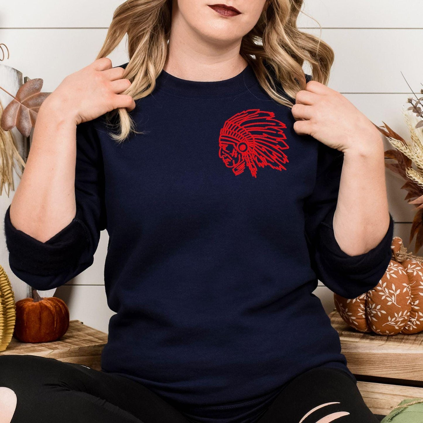 Embroidered left chest vintage Mascot Crewneck Sweatshirt | Unisex School Spirit Team Apparel | Custom Sports Game Day Outfit, Gift for Fans