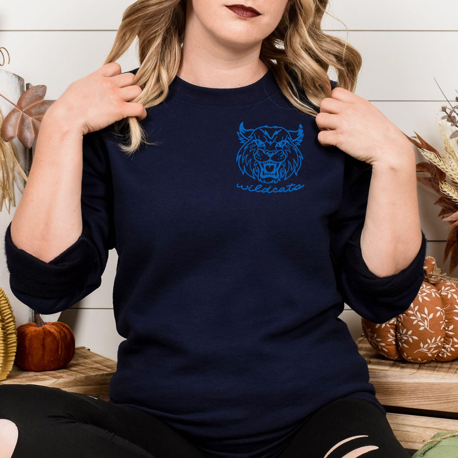 Embroidered left chest vintage Mascot Crewneck Sweatshirt | Unisex School Spirit Team Apparel | Custom Sports Game Day Outfit, Gift for Fans