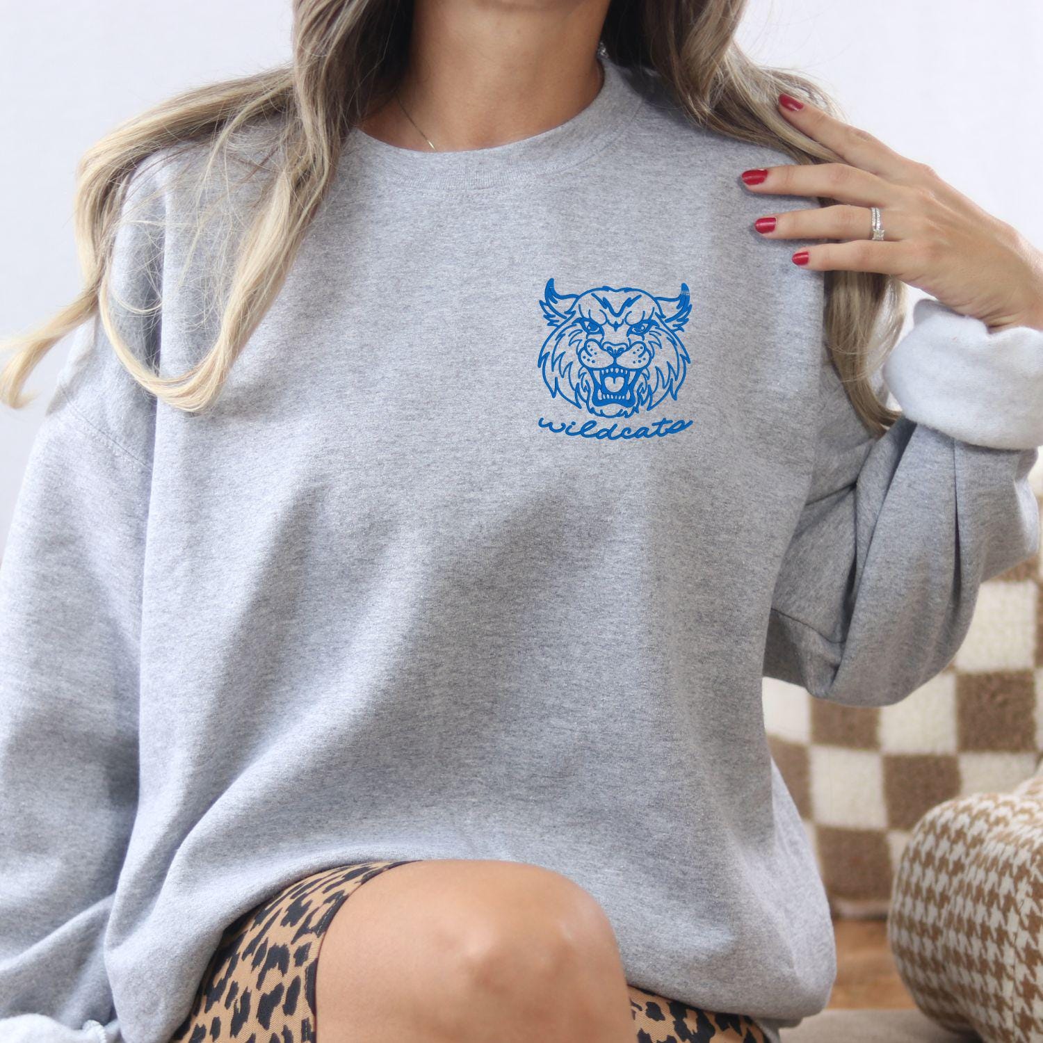 Embroidered left chest vintage Mascot Crewneck Sweatshirt | Unisex School Spirit Team Apparel | Custom Sports Game Day Outfit, Gift for Fans