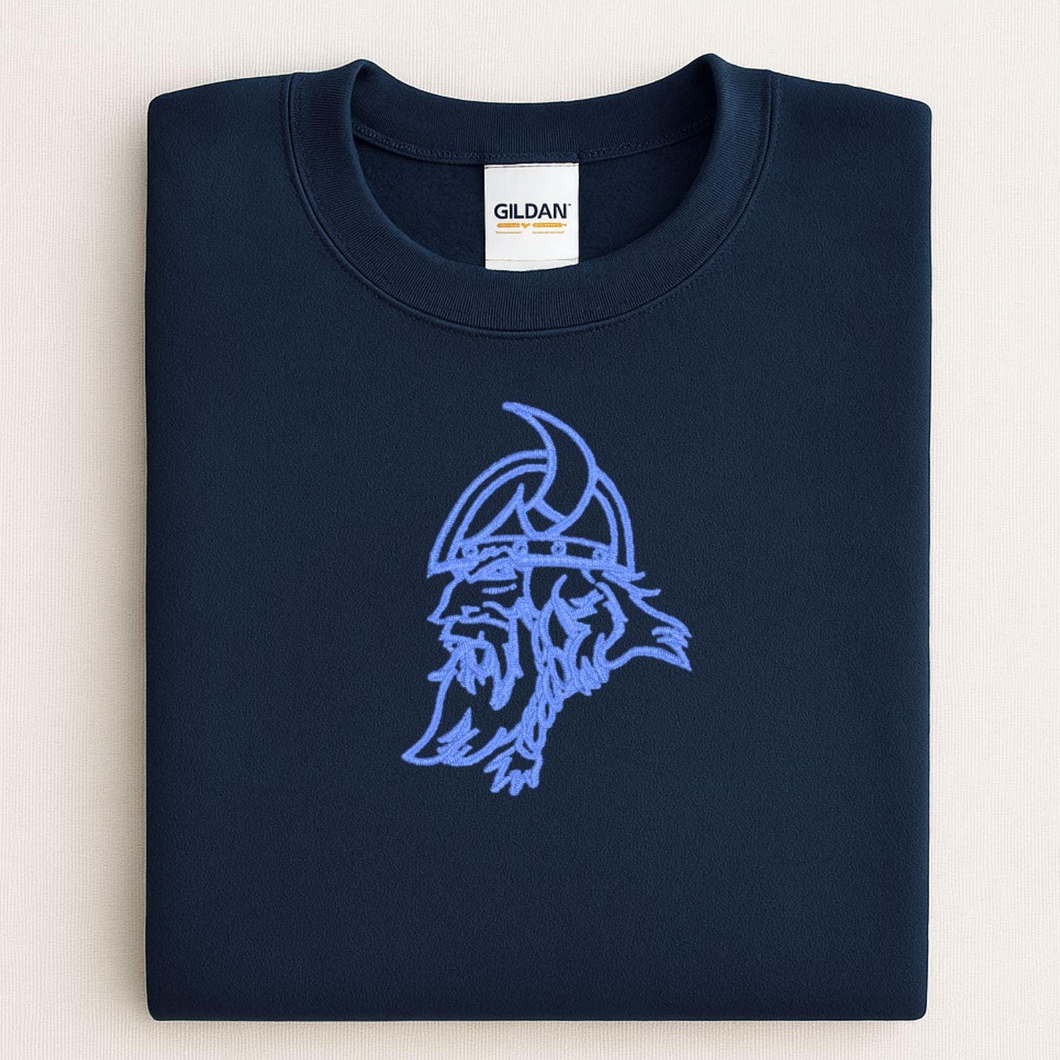 Embroidered Vintage Viking Mascot Crewneck Sweatshirt | Unisex School Spirit Team Apparel | Custom Sports Game Day Outfit | Gift for Fans