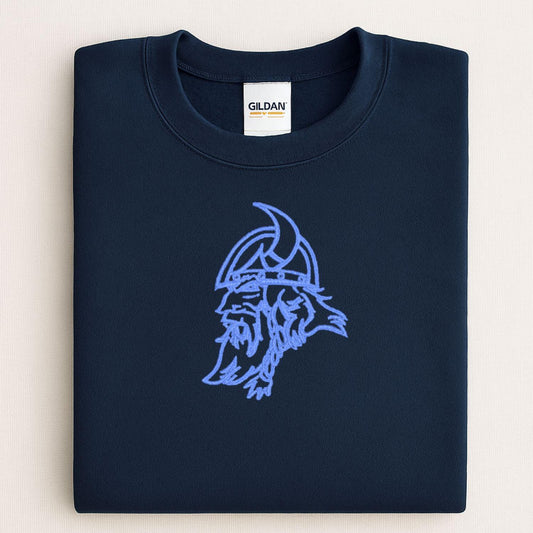 Embroidered Vintage Viking Mascot Crewneck Sweatshirt | Unisex School Spirit Team Apparel | Custom Sports Game Day Outfit | Gift for Fans