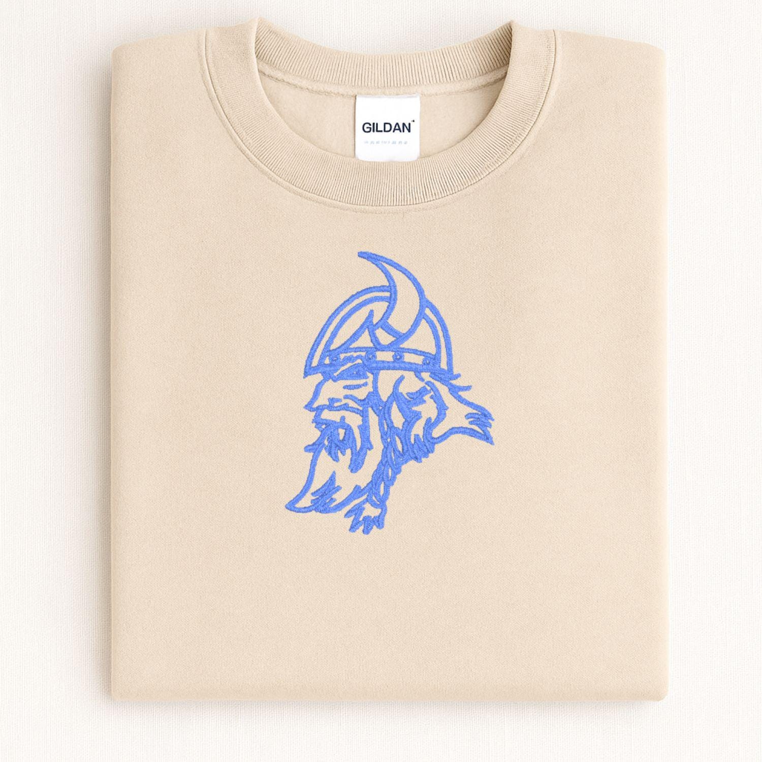 Embroidered Vintage Viking Mascot Crewneck Sweatshirt | Unisex School Spirit Team Apparel | Custom Sports Game Day Outfit | Gift for Fans