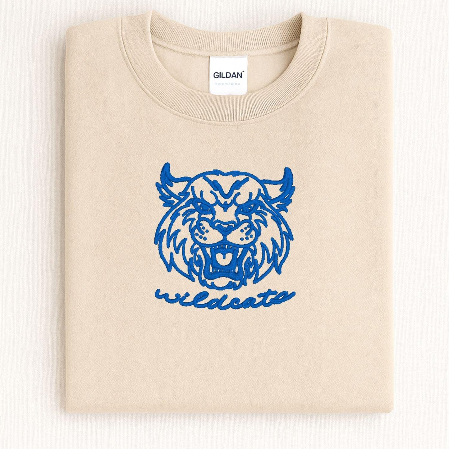 Embroidered Vintage Wildcat Mascot Crewneck Sweatshirt | Unisex School Spirit Team Apparel | Custom Sports Game Day Outfit | Gift for Fans