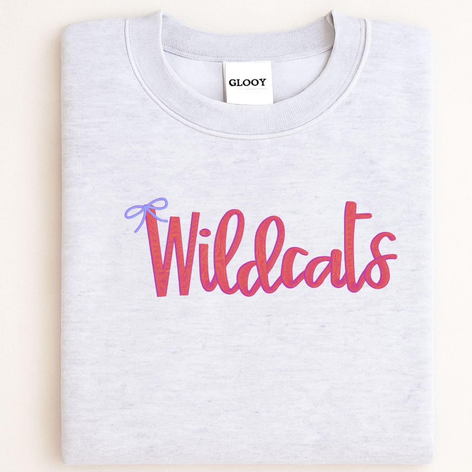 Wildcats Script Embroidery Sweatshirt | Cozy Football Team Spirit Pullover | Custom Lettering Fall Game Day Crewneck | Gift for Fans