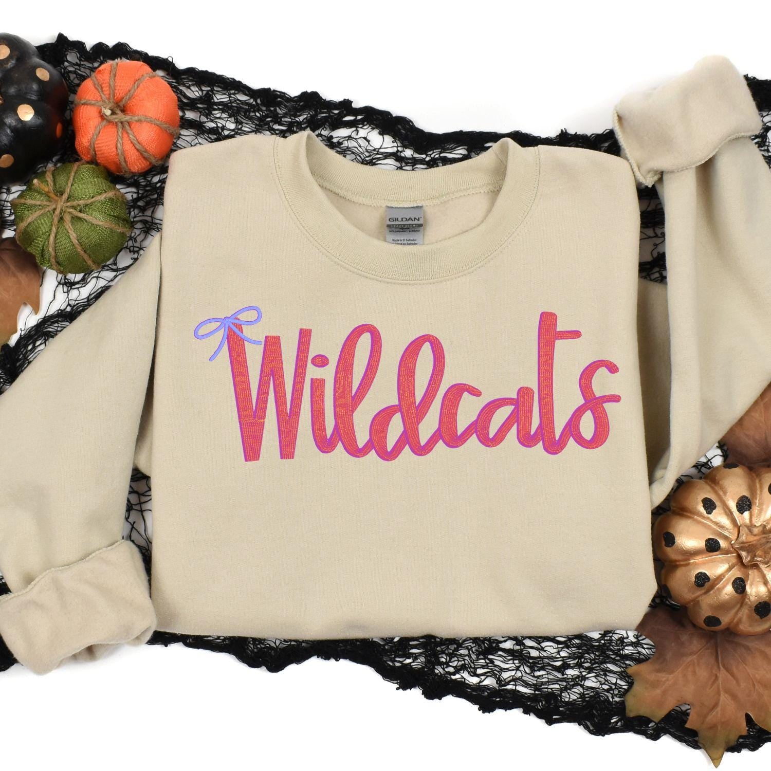 Wildcats Script Embroidery Sweatshirt | Cozy Football Team Spirit Pullover | Custom Lettering Fall Game Day Crewneck | Gift for Fans