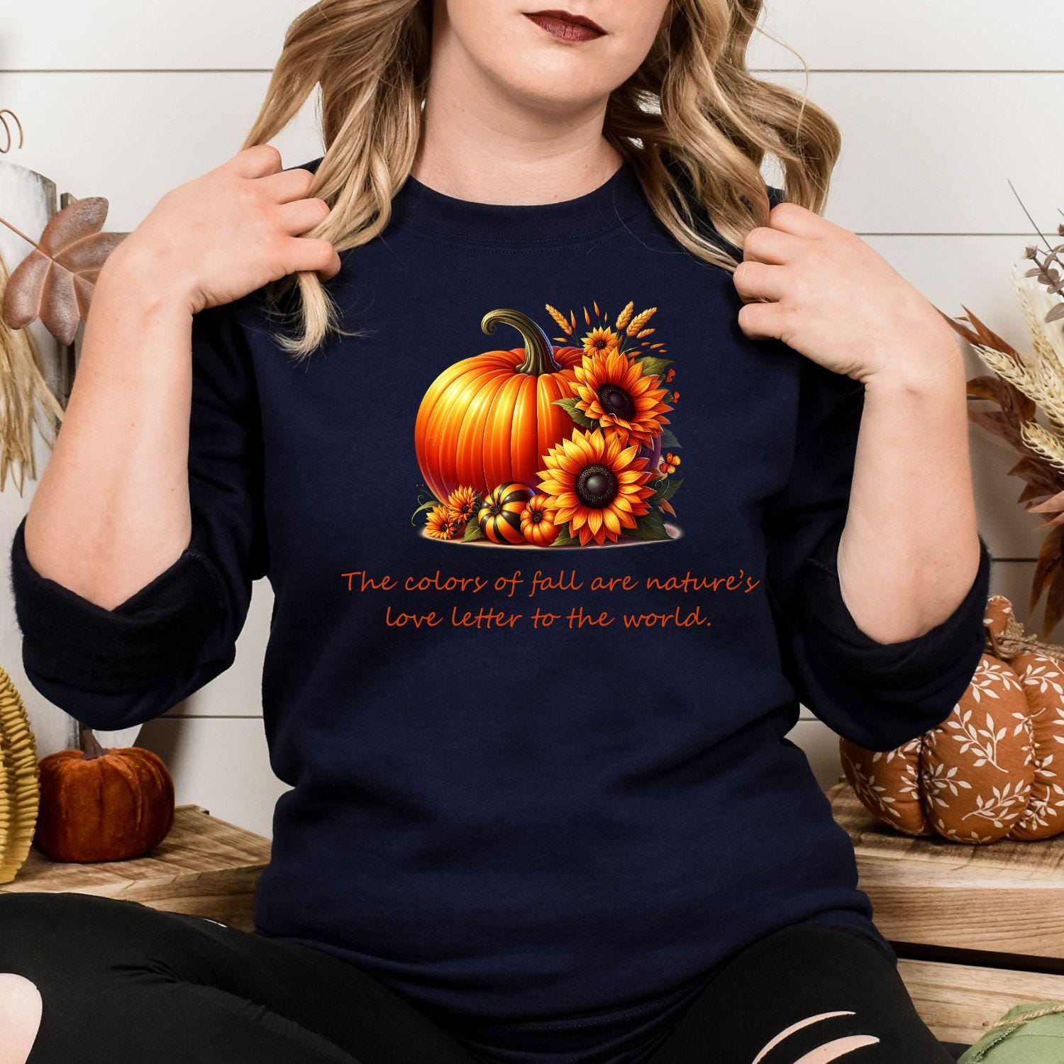 Fall Pumpkin Sunflower Shirt | Cozy Autumn Graphic Tee | DTG Printed Crewneck | Seasonal Harvest Pumpkin Shirt | Fall Outfit Top