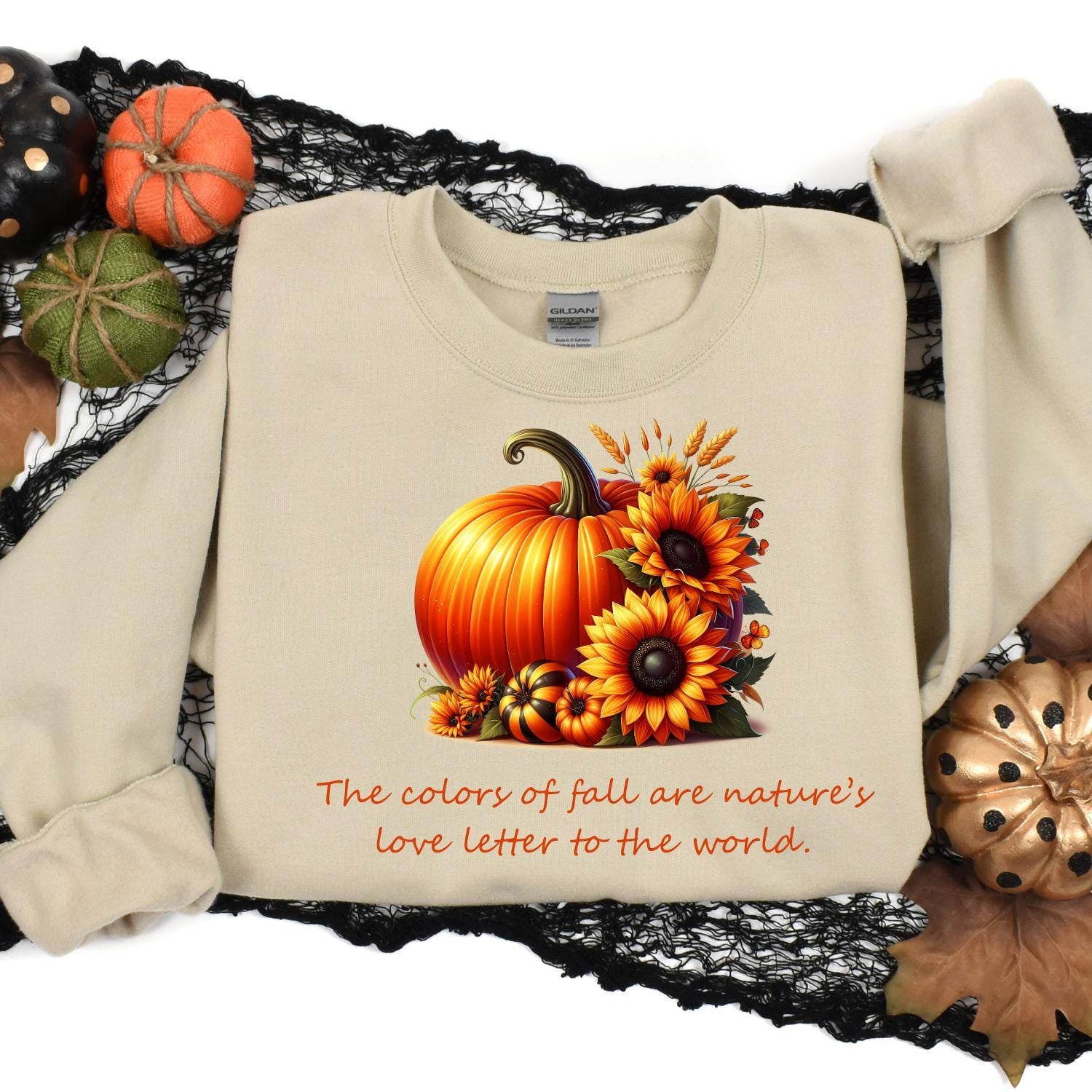 Fall Pumpkin Sunflower Shirt | Cozy Autumn Graphic Tee | DTG Printed Crewneck | Seasonal Harvest Pumpkin Shirt | Fall Outfit Top