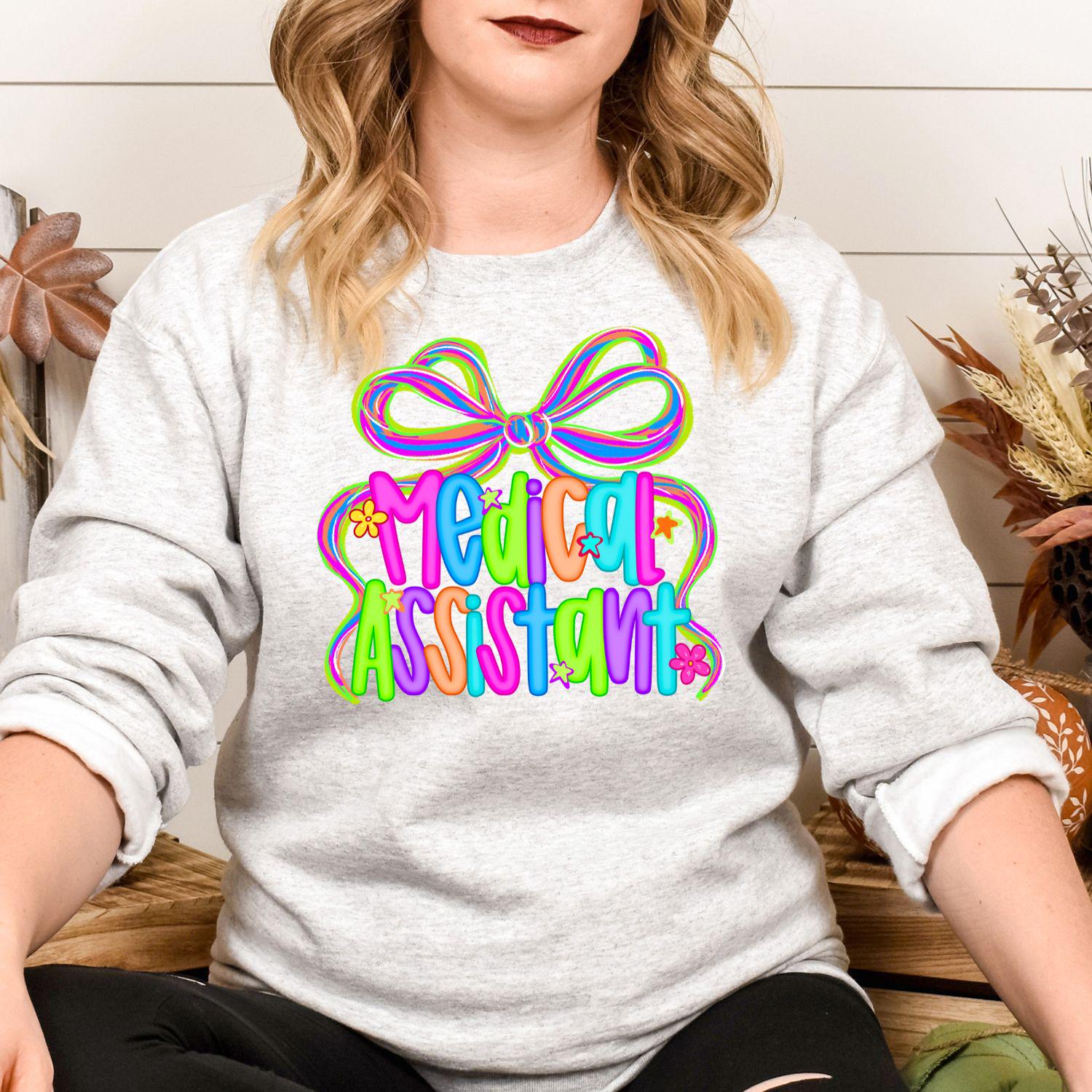 Colorful Medical Assistant Shirt | Neon Bow Graphic Tee | Healthcare Worker Appreciation Gift | Cute Nurse Scrub Uniform Top