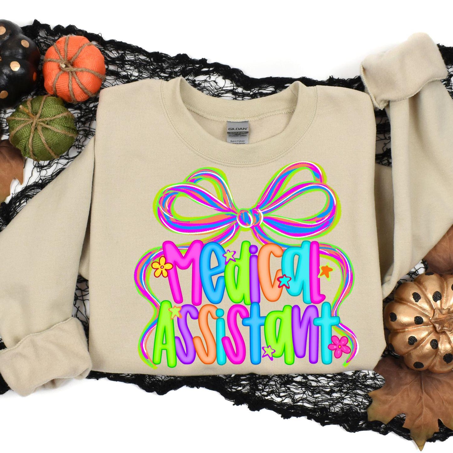 Colorful Medical Assistant Shirt | Neon Bow Graphic Tee | Healthcare Worker Appreciation Gift | Cute Nurse Scrub Uniform Top