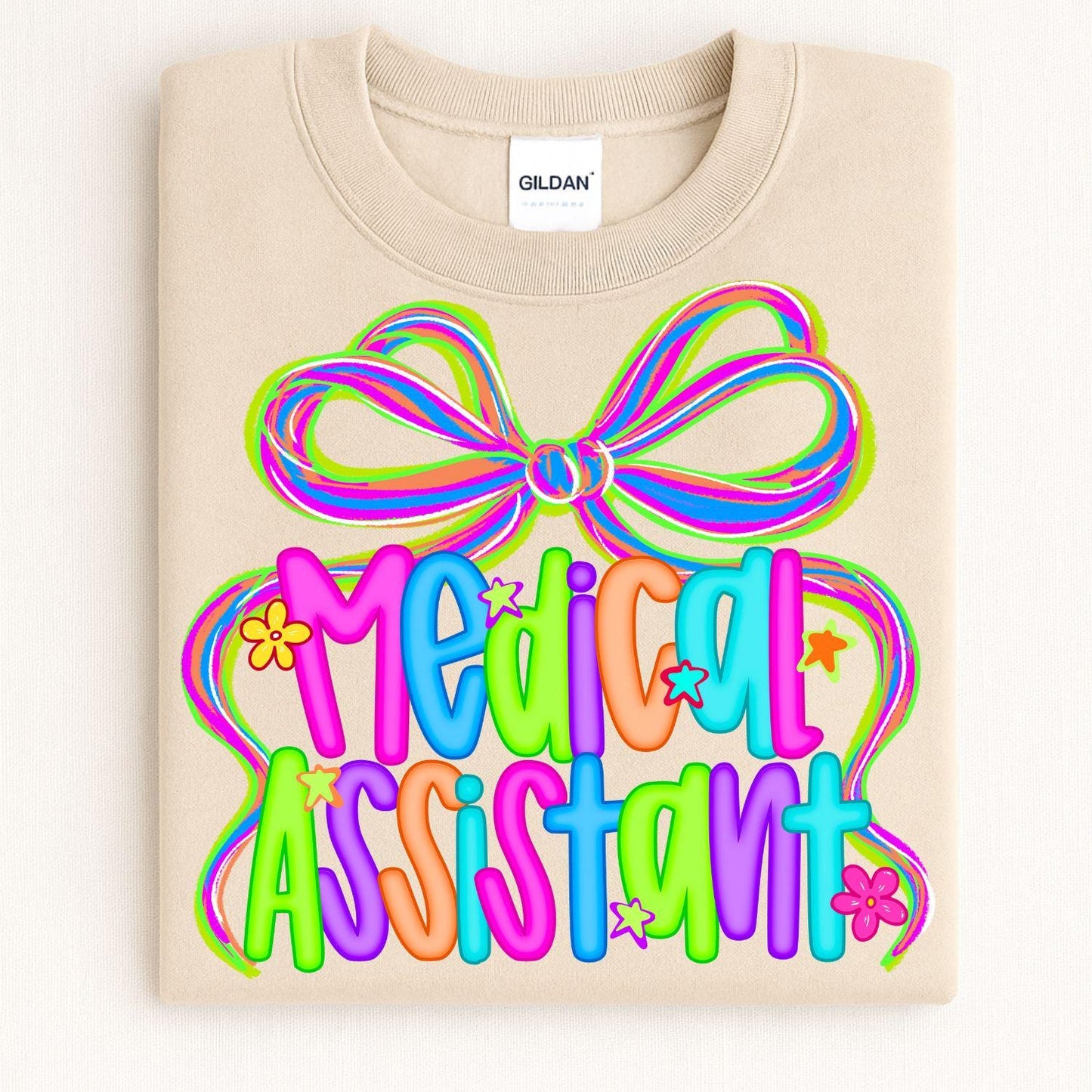 Colorful Medical Assistant Shirt | Neon Bow Graphic Tee | Healthcare Worker Appreciation Gift | Cute Nurse Scrub Uniform Top