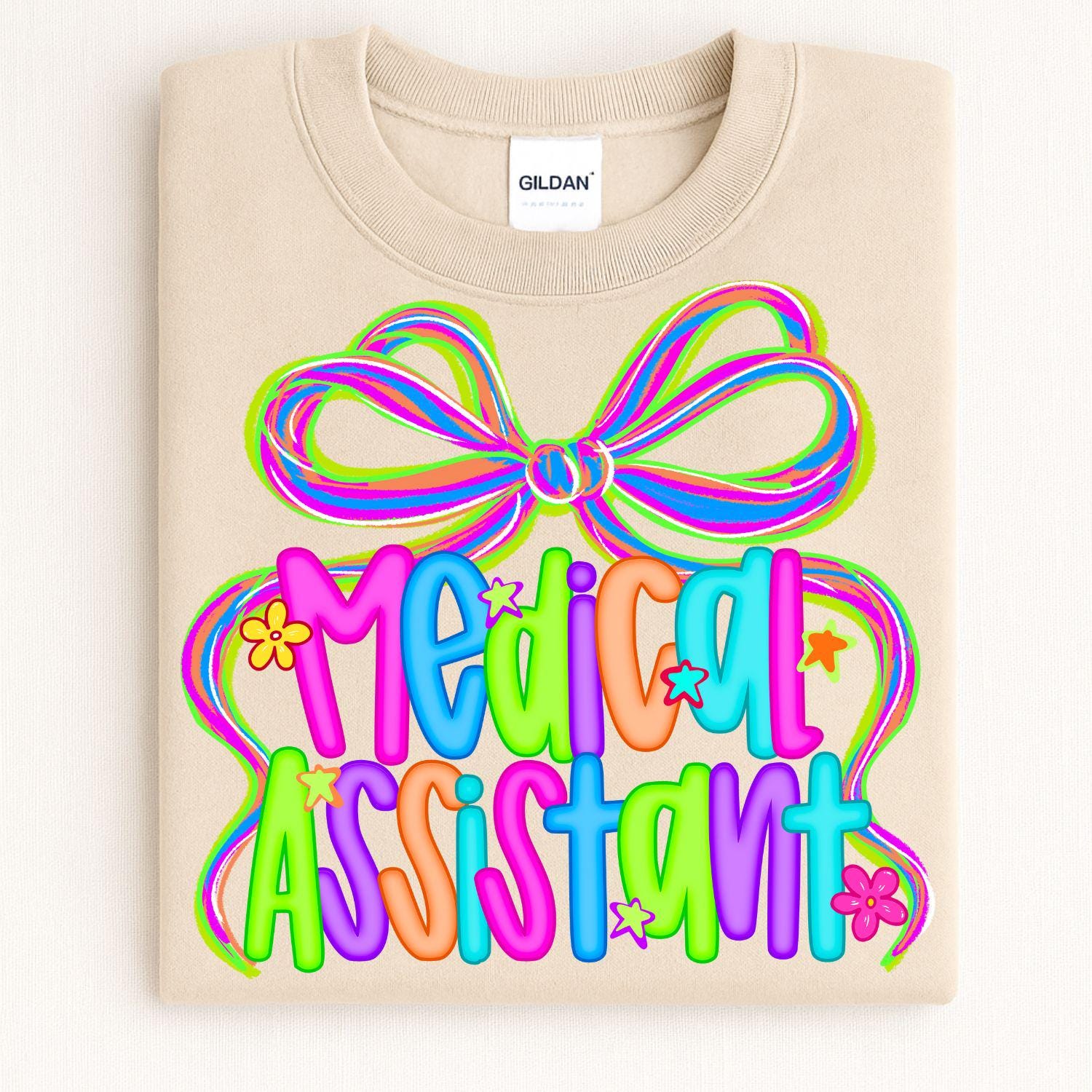 Colorful Medical Assistant Shirt | Neon Bow Graphic Tee | Healthcare Worker Appreciation Gift | Cute Nurse Scrub Uniform Top