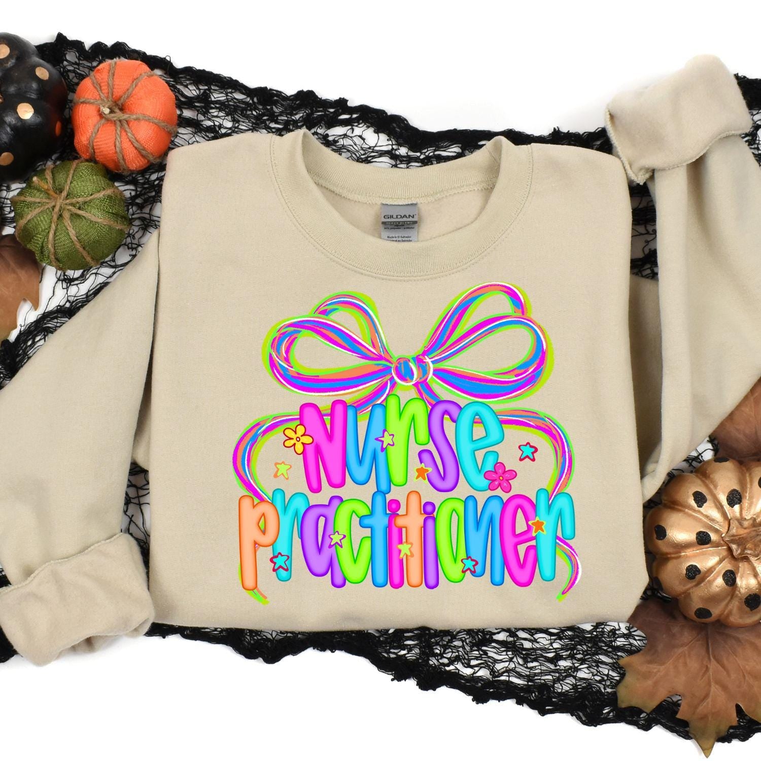 Colorful Nurse Practitioner Shirt | Neon Bow Graphic Tee | Medical Staff Appreciation Gift | Healthcare Worker DTG T-Shirt Unisex