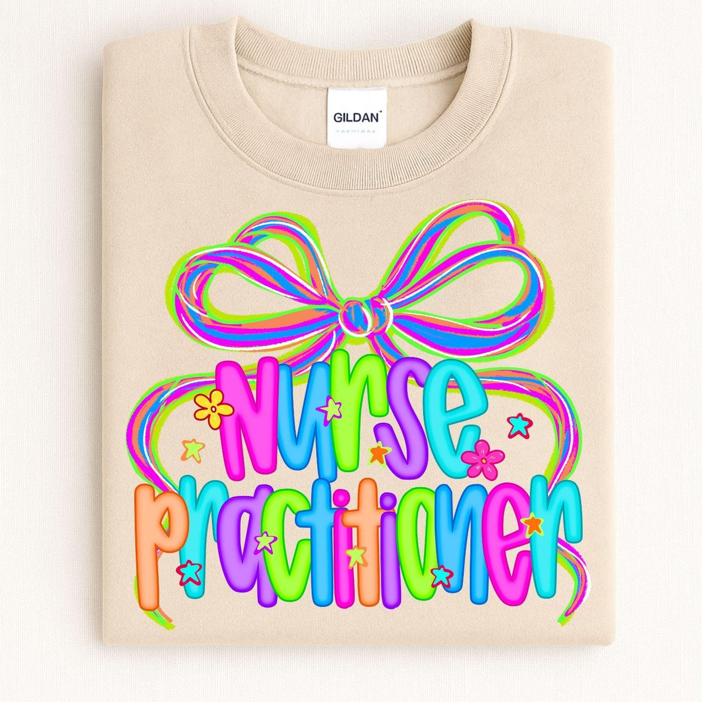 Colorful Nurse Practitioner Shirt | Neon Bow Graphic Tee | Medical Staff Appreciation Gift | Healthcare Worker DTG T-Shirt Unisex