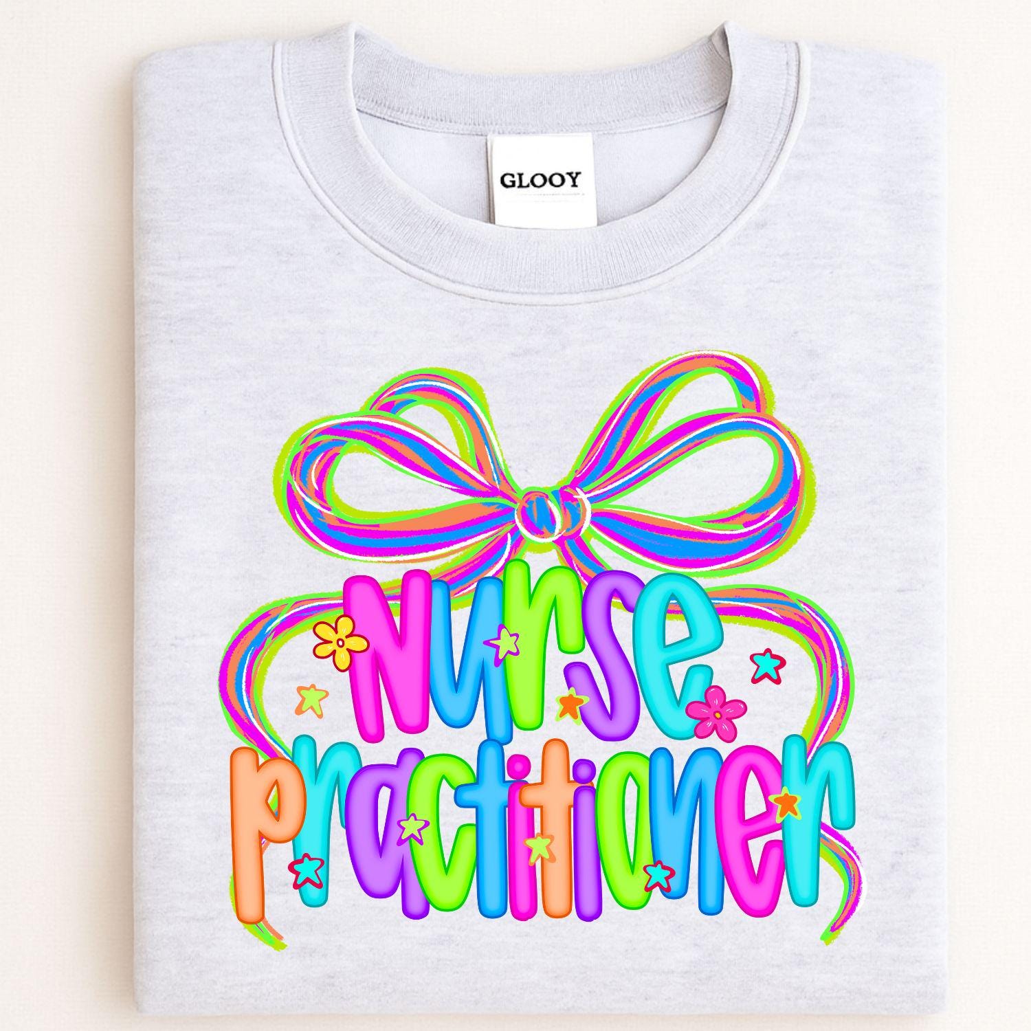 Colorful Nurse Practitioner Shirt | Neon Bow Graphic Tee | Medical Staff Appreciation Gift | Healthcare Worker DTG T-Shirt Unisex