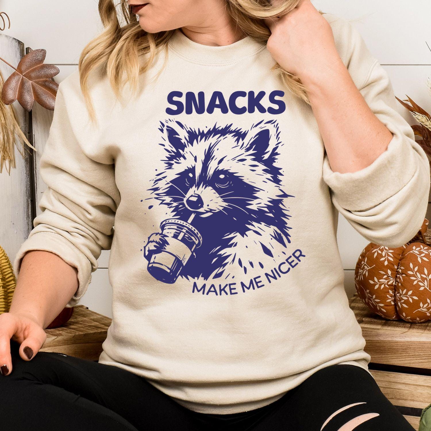 Funny Raccoon Snacks Shirt | Cute Animal Coffee Lover Sweatshirt | DTG Graphic Tee for Snack Lovers | Cozy Gift for Women & Men