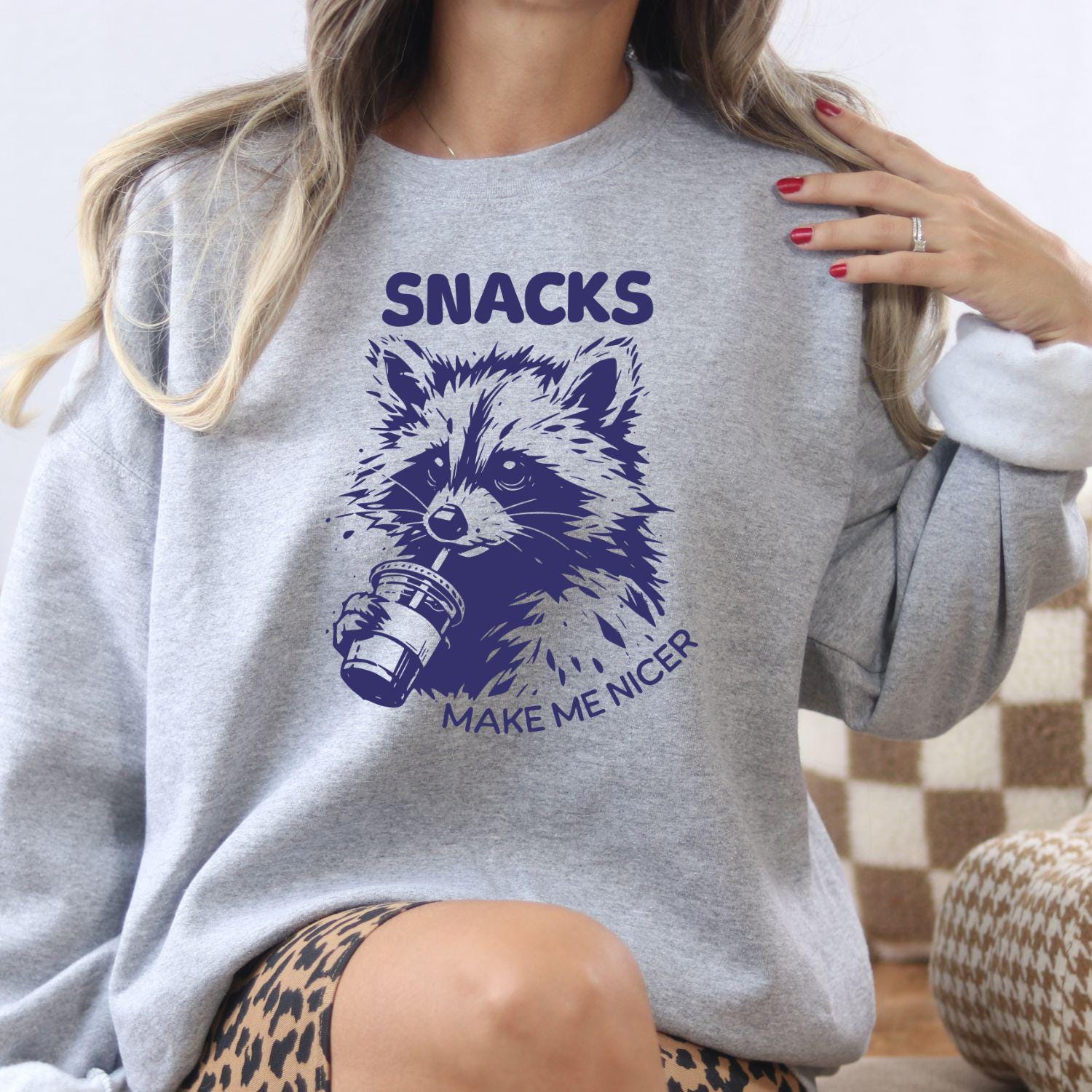 Funny Raccoon Snacks Shirt | Cute Animal Coffee Lover Sweatshirt | DTG Graphic Tee for Snack Lovers | Cozy Gift for Women & Men